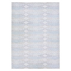 Tapis en laine bleue de style suédois moderne et géométrique fait à la main