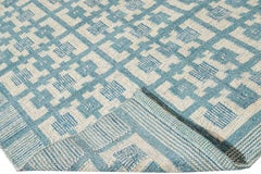 Tappeto di lana blu in stile svedese moderno, fatto a mano e con motivi geometrici, per la stanza