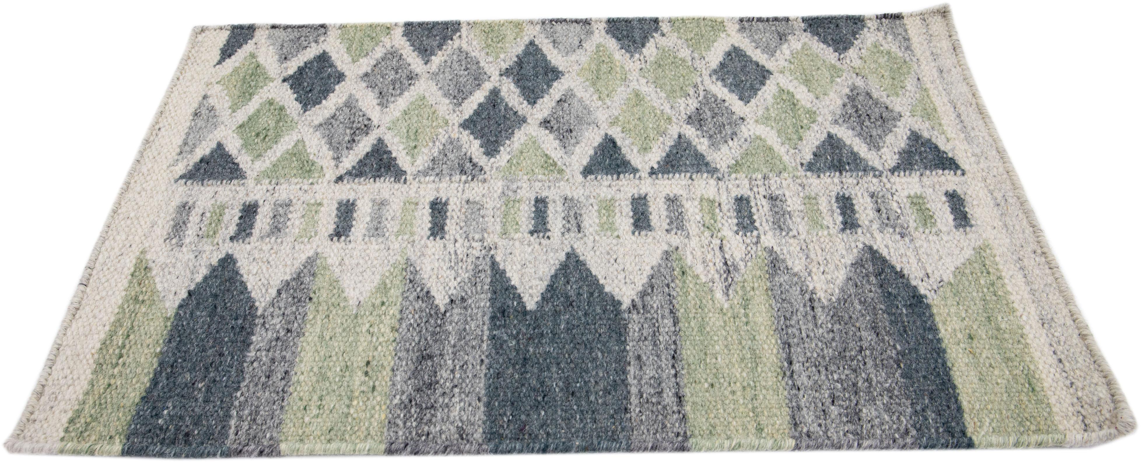 Apadana's Modern Swedish Style wool custom rug. Custom sizes and colors made-to-order.

Material: Wool.
Techniques: Hand-Woven.
Style: Modern Swedish.
Lead time: Approx. 15-16 weeks available.
Colors: As shown, other custom colors are