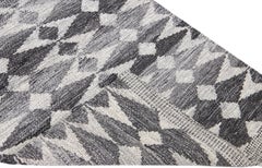 Modern Swedish Style Handmade Gray Wool Runner With Abstract Design