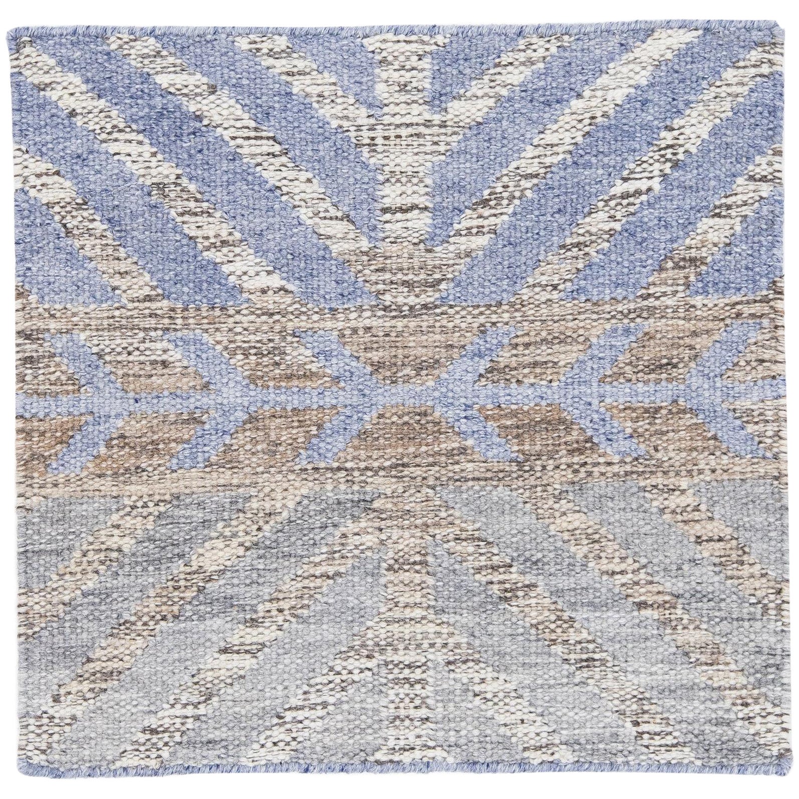 Handgewebter Beige/Blauer maßgefertigter Wollteppich im modernen schwedischen Stil