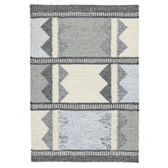 Tapis en laine gris géométrique tissé à la main de style suédois moderne et moderne