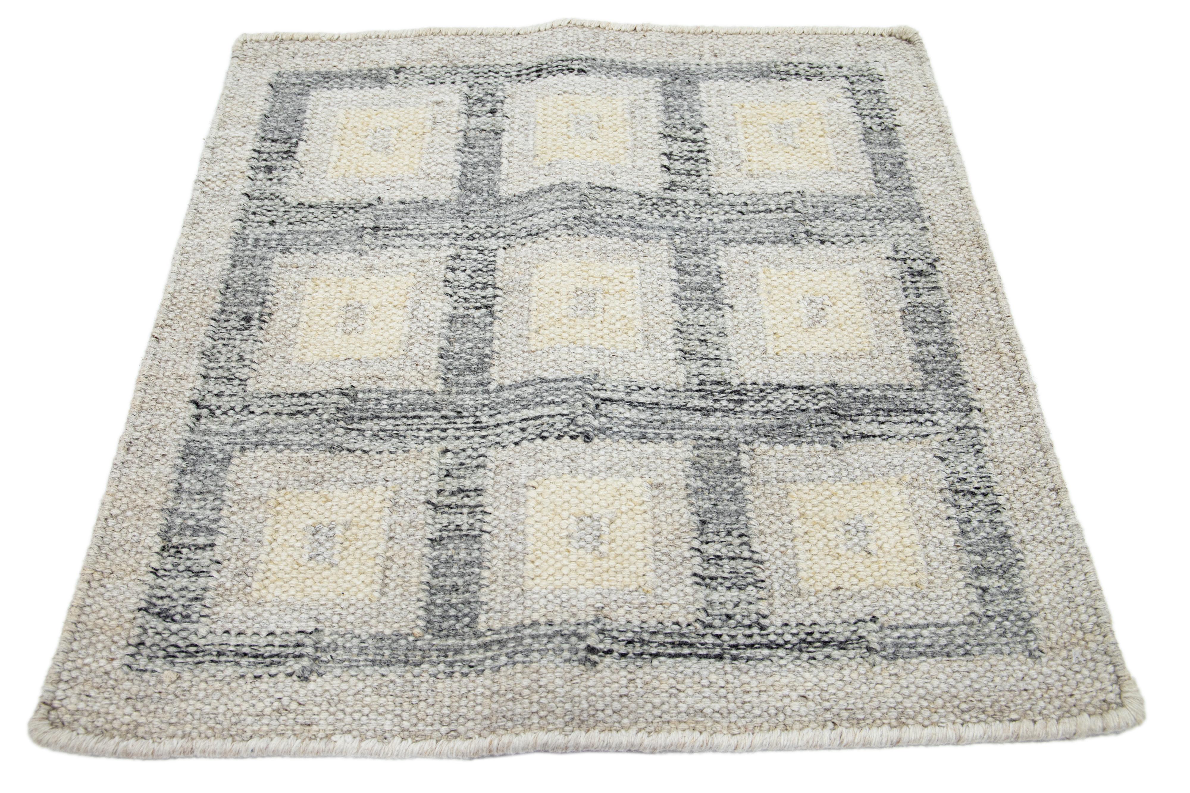 Apadana's Modern Swedish Style handwoven wool custom rug. Custom sizes and colors made-to-order. 

Material: Wool 
Techniques: Hand-Woven
Style: Swedish 
Lead time: Approx. 15-16 wks available 
Colors: As shown, other custom colors are