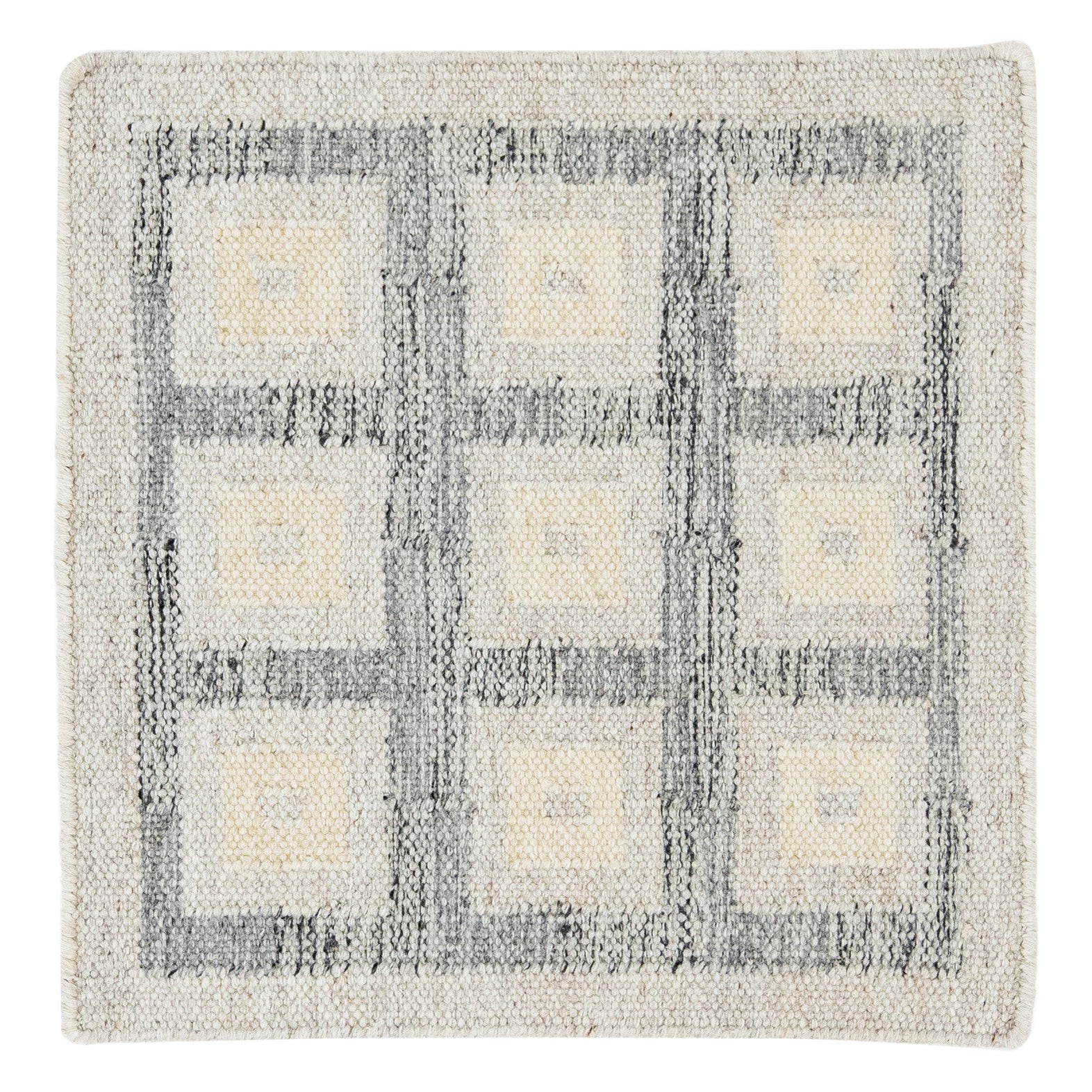 Modern Swedish Style Handwoven Grey Geometric Custom Wool Rug