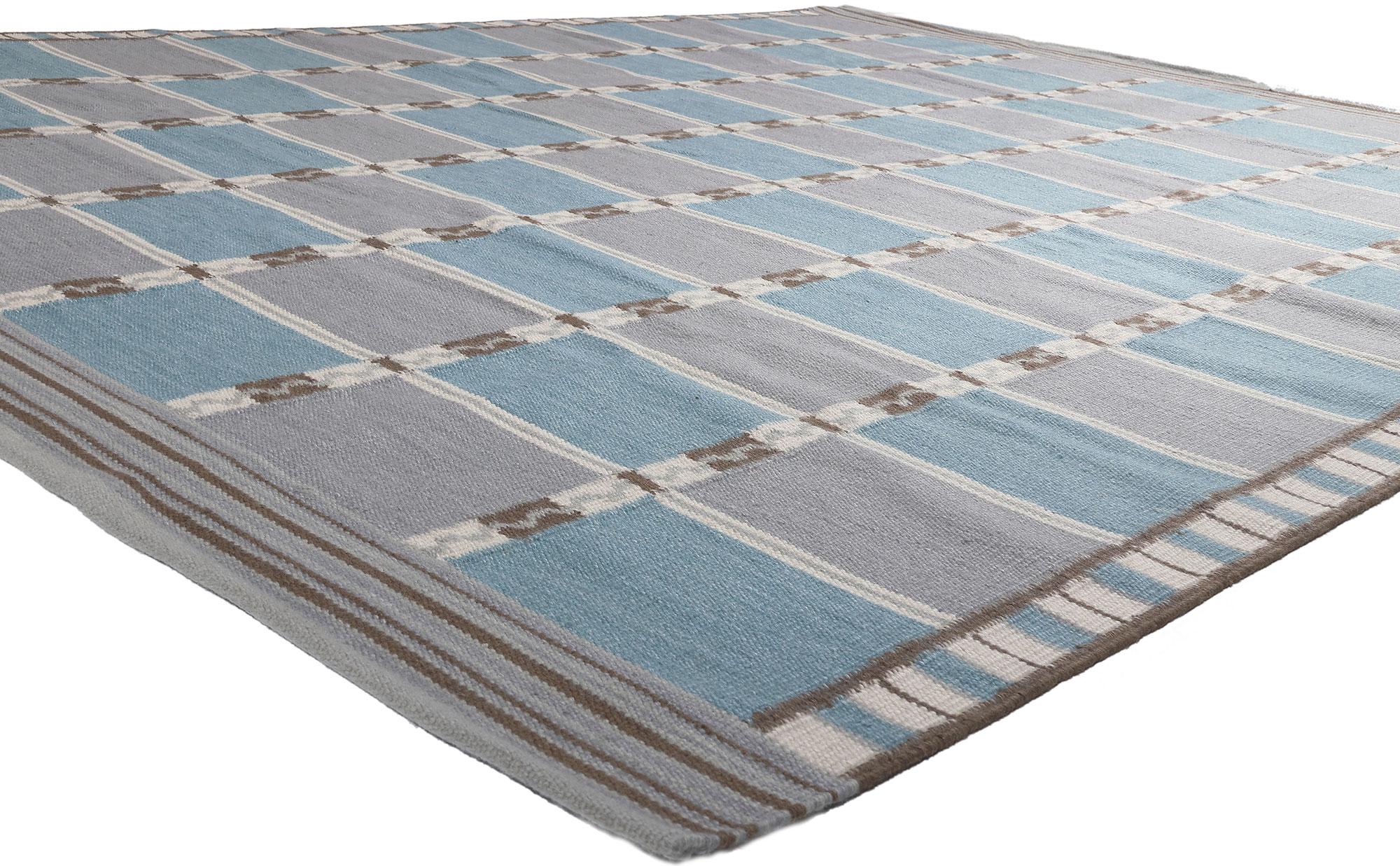 30936 New Swedish Inspired Kilim Rug, 09'02 x 12'00.
Displaying simplicity with incredible detail and texture, this handwoven wool Swedish inspired Kilim rug provides a feeling of cozy contentment without the clutter. The eye-catching checked design