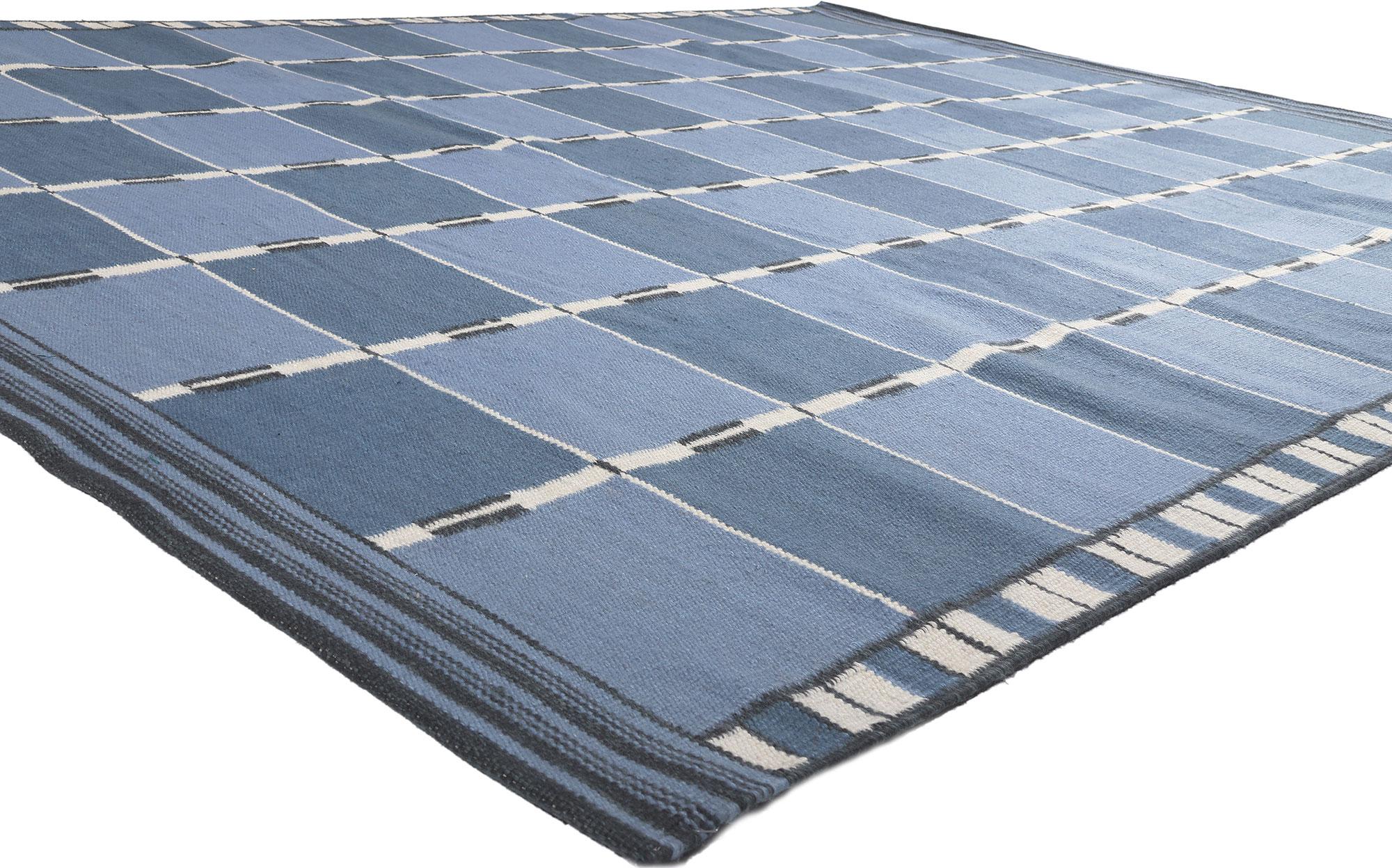 30940 New Swedish Inspired Kilim Rug, 09'03 x 11'11. Displaying simplicity with incredible detail and texture, this handwoven wool Swedish inspired Kilim rug provides a feeling of cozy contentment without the clutter. The eye-catching checked design