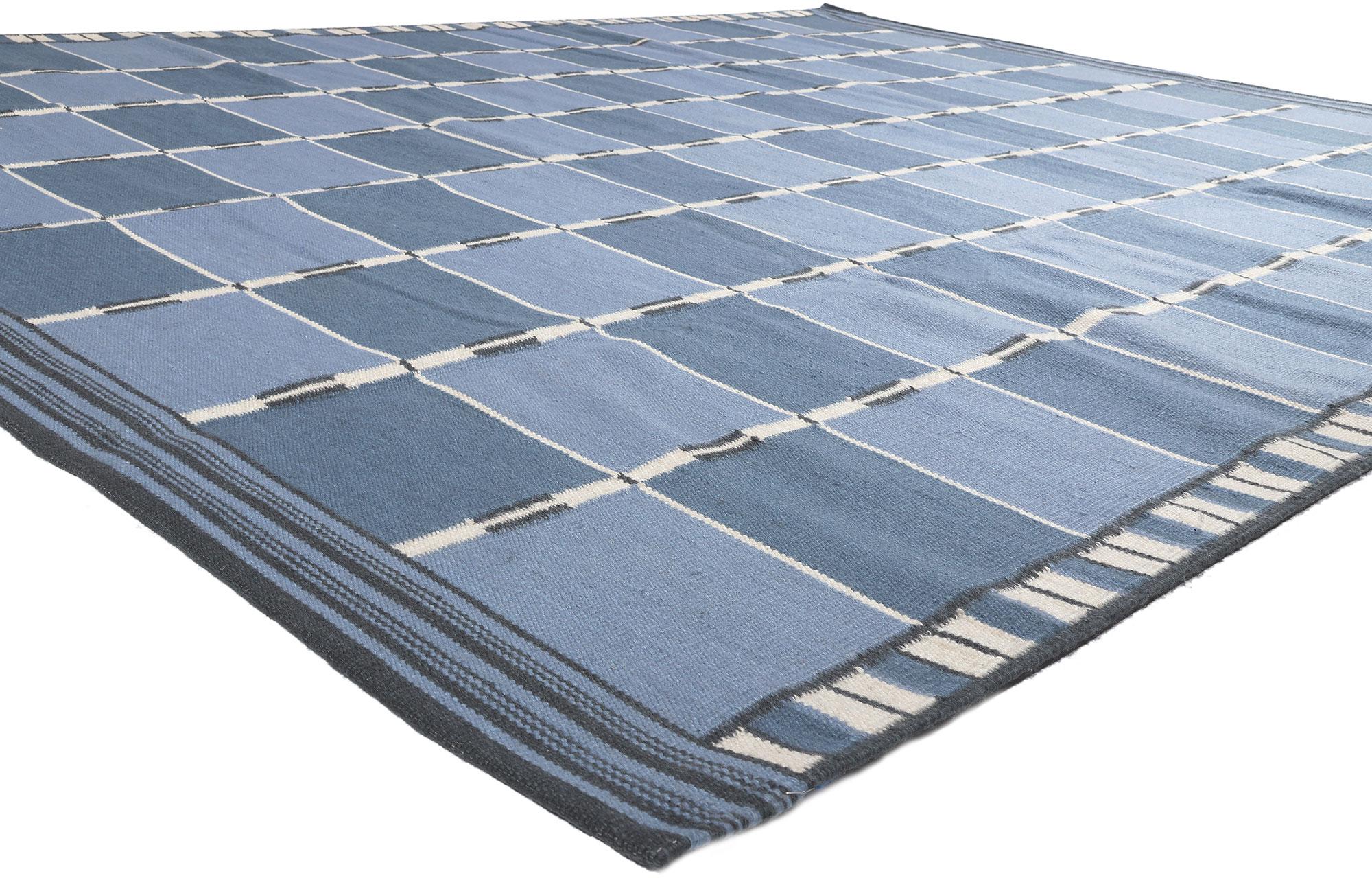30941 New Swedish Inspired Kilim Rug, 10'02 x 12'10. Displaying simplicity with incredible detail and texture, this handwoven wool Swedish inspired Kilim rug provides a feeling of cozy contentment without the clutter. The eye-catching checked design
