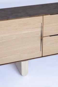 Modern Swell Credenza in Oak Travertine and Steel by Ordinal Indicator
