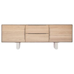 Modern Swell Credenza in Oak Travertine and Steel by Ordinal Indicator