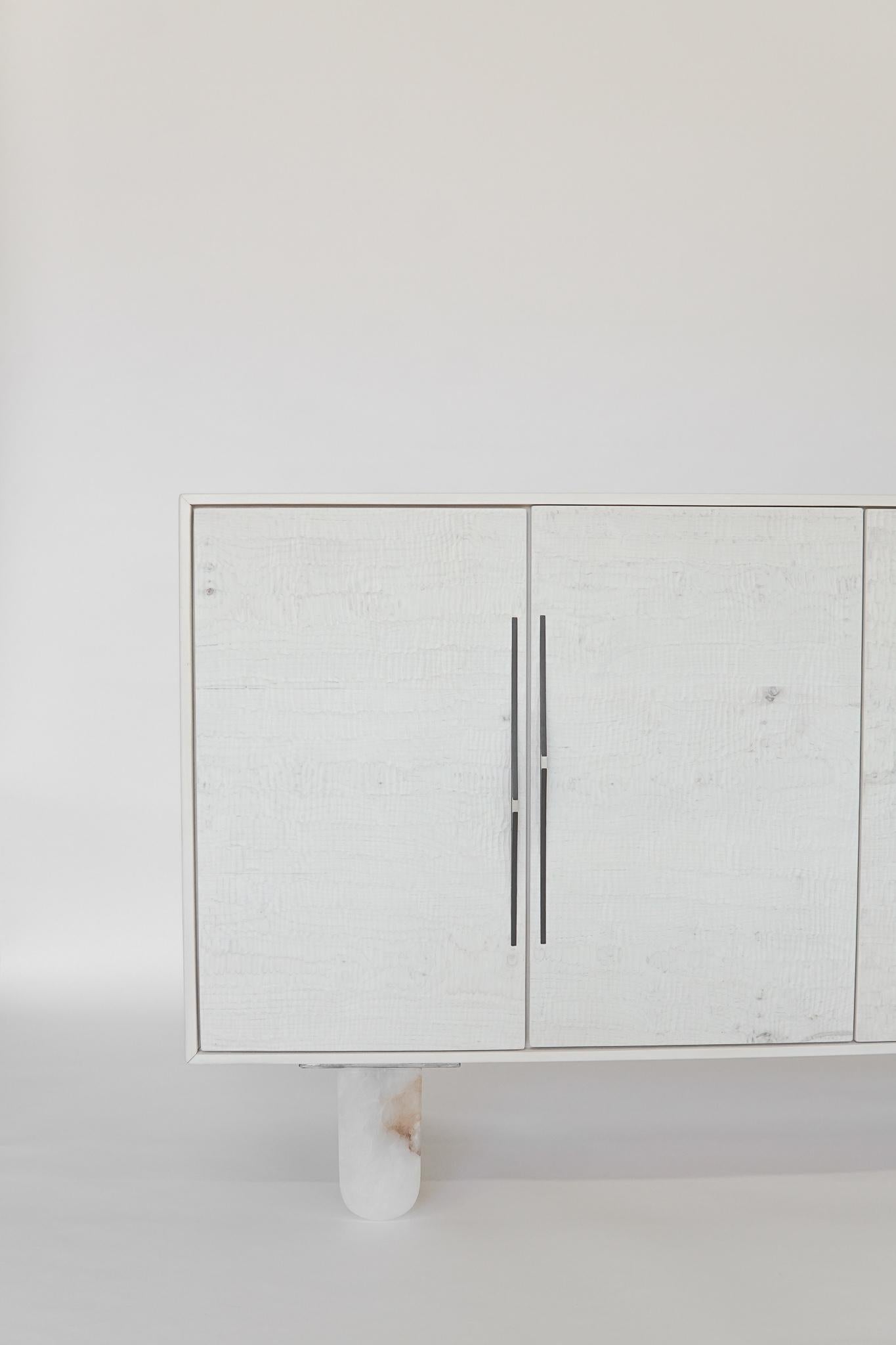 American Modern Swell Sideboard in Bleached Maple and Alabaster by Swell Studio For Sale
