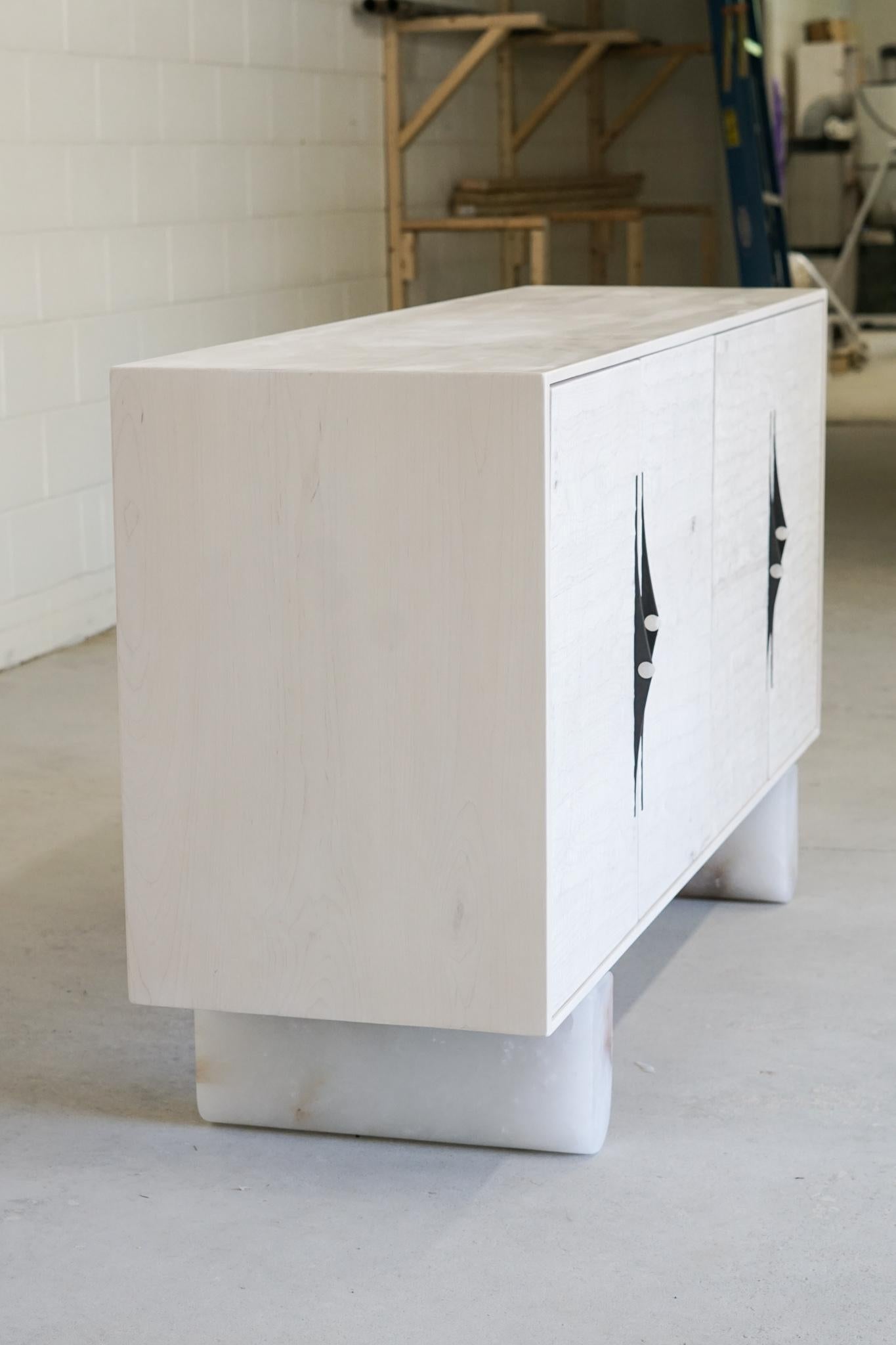 Brass Modern Swell Sideboard in Bleached Maple and Alabaster by Swell Studio For Sale