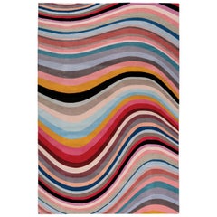 Tapis moderne tourbillonnant noué à la main 12'x9' en laine de Paul Smith