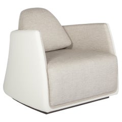 Modern Swivel Armchair in Leather and Fabric, Cream & Off-White