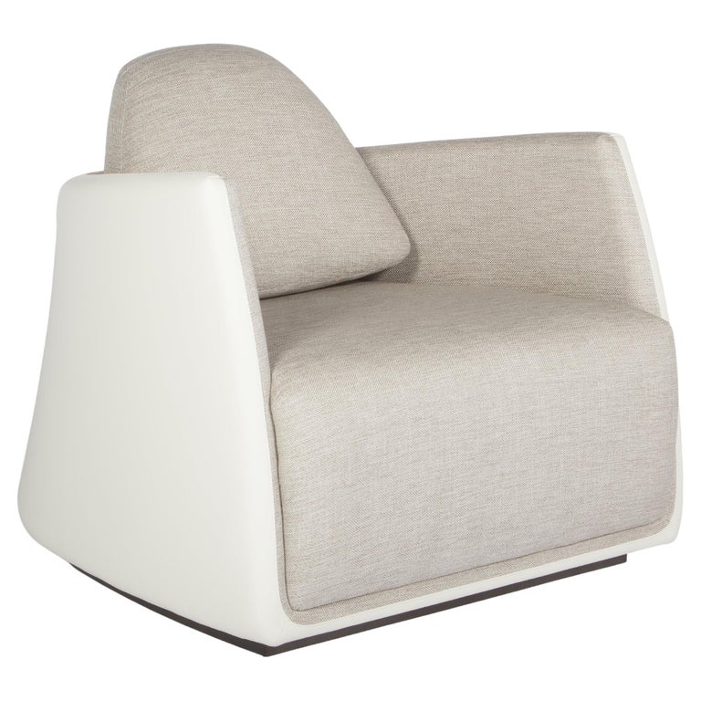 Modern Swivel Armchair in Leather and Fabric, Cream and Off-White For Sale  at 1stDibs | leather swivel armchairs