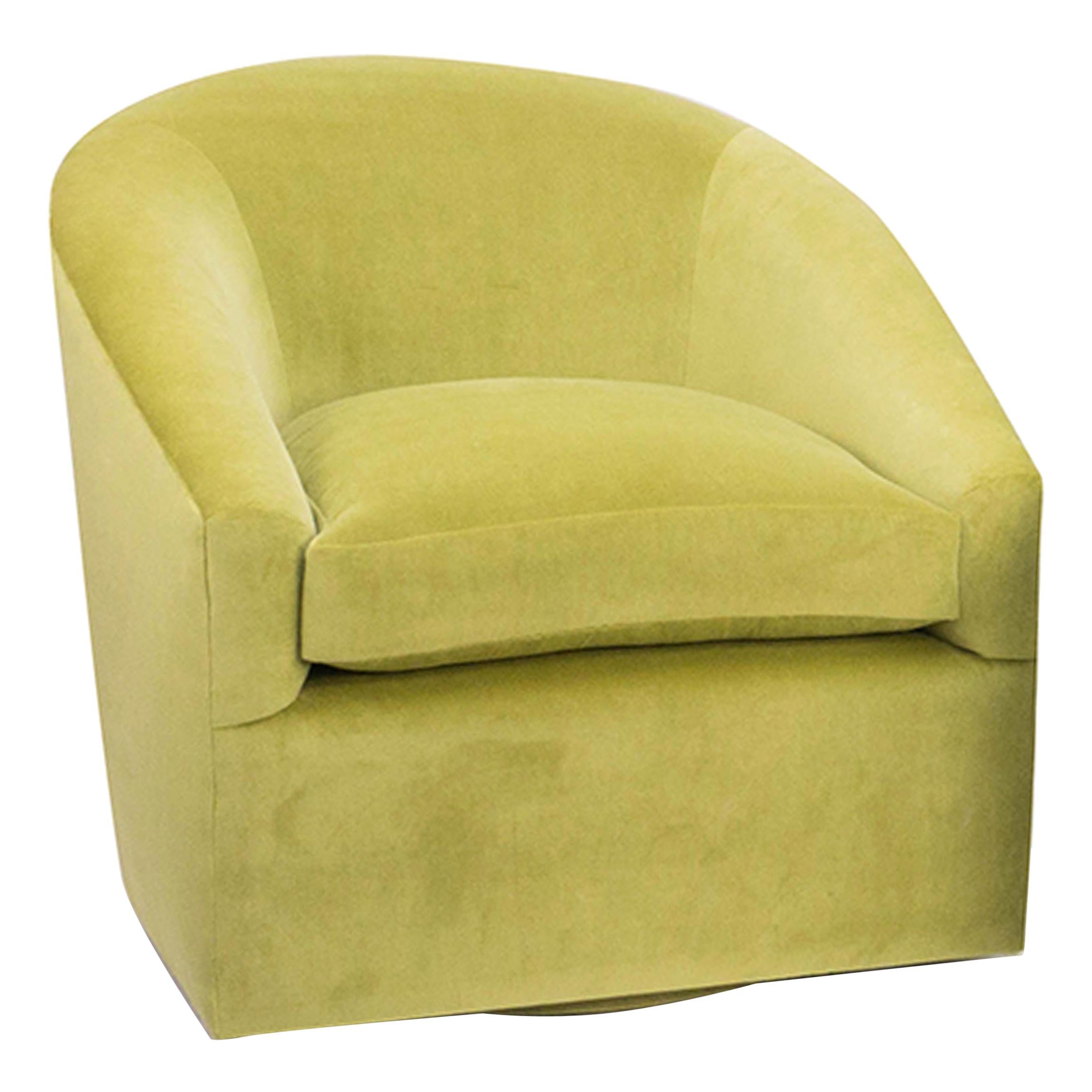 Modern Swivel Chair in Lime Green Velvet For Sale