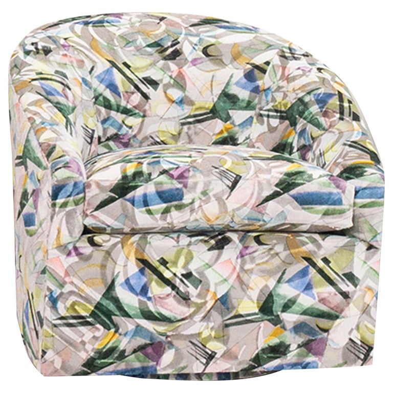 Modern Swivel Chair with Bauhaus Velvet Print, Customizable For Sale at