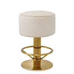 Modern Swivel Counter Stool in Cream Jacquard Fabric and Brushed Brass