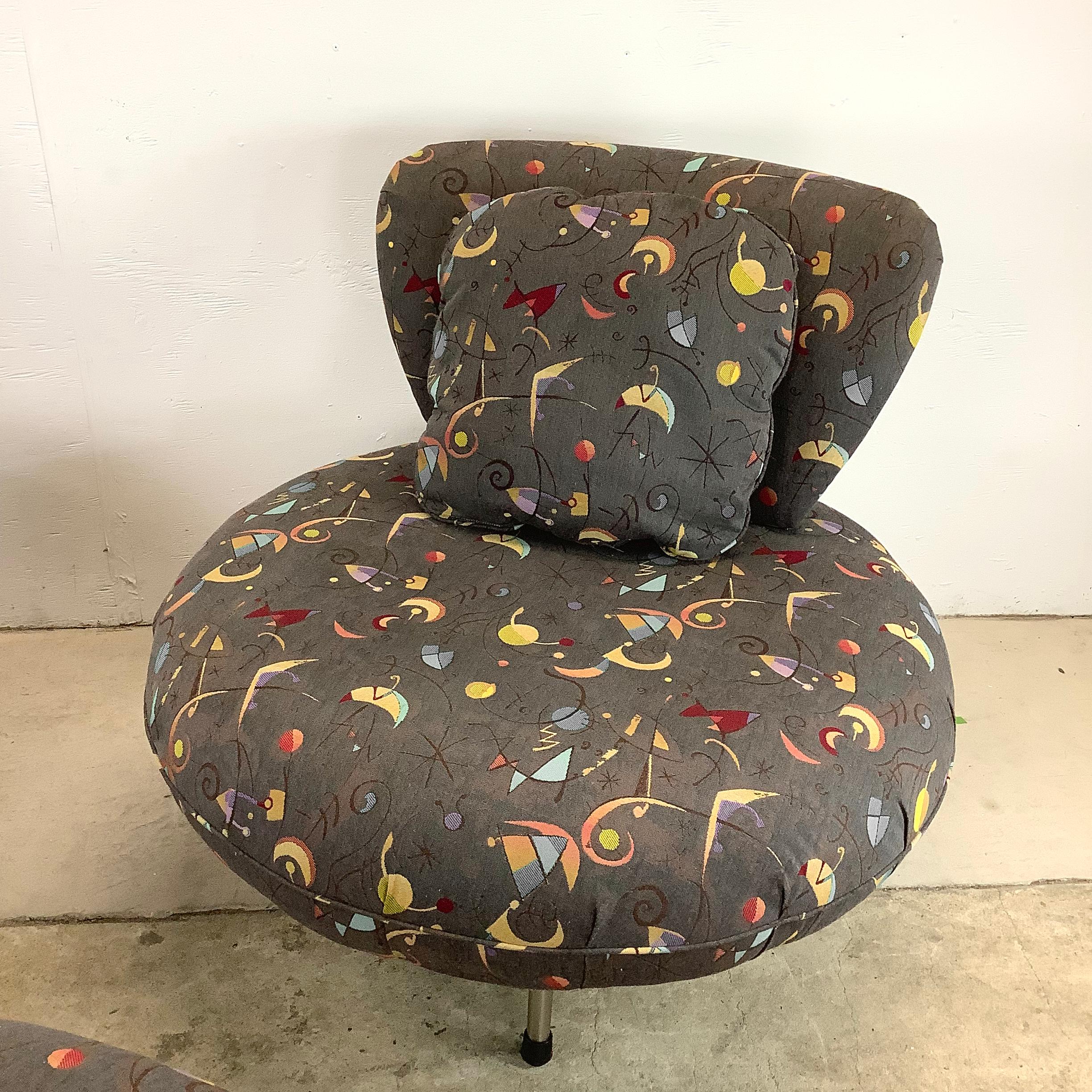 Metal Modern Swivel Disc Chairs With Ottoman-3 pc