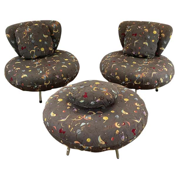 Modern Swivel Disc Chairs With Ottoman-3 pc For Sale at 1stDibs