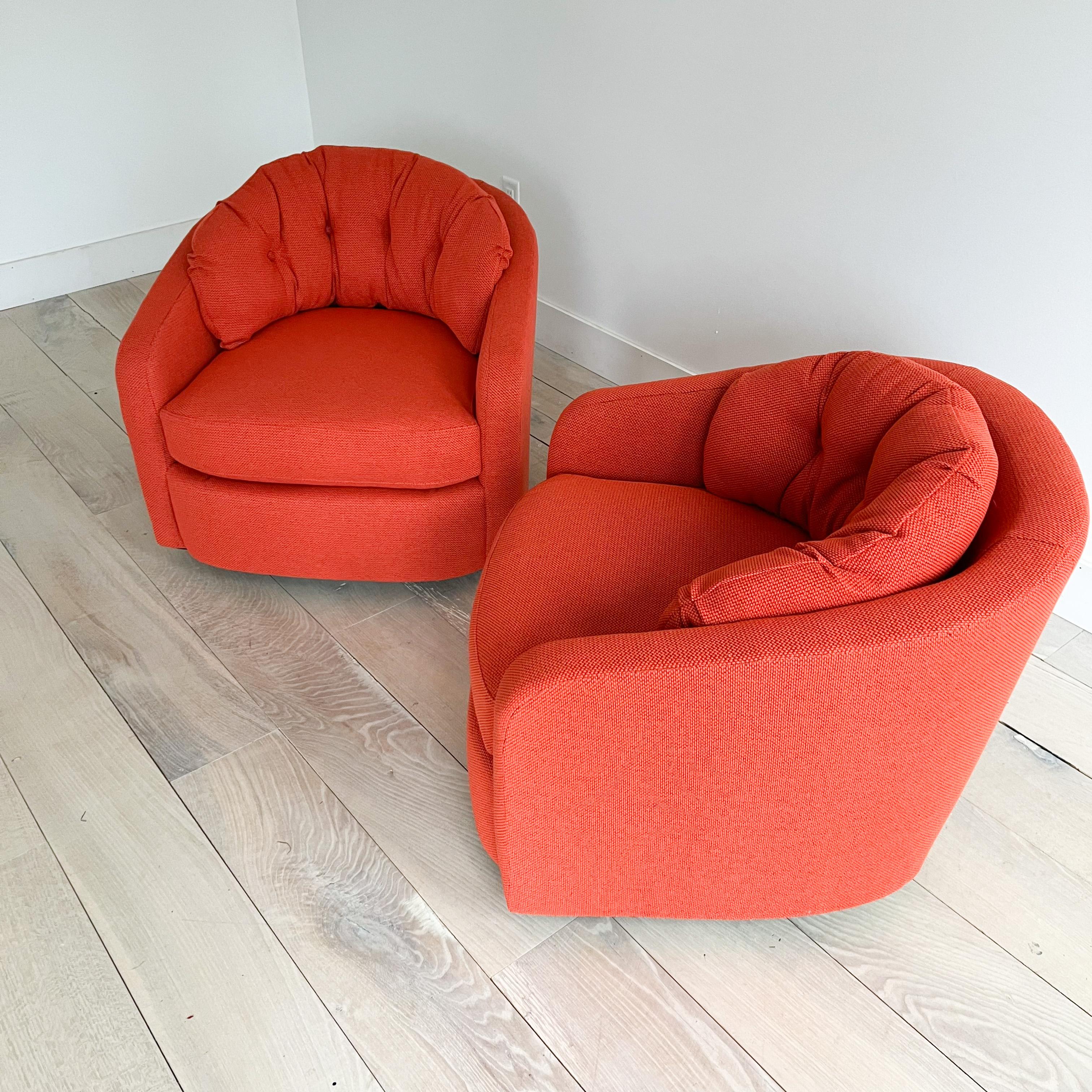Modern Swivel Lounge Chairs with New Orange/Red Upholstery at 1stDibs