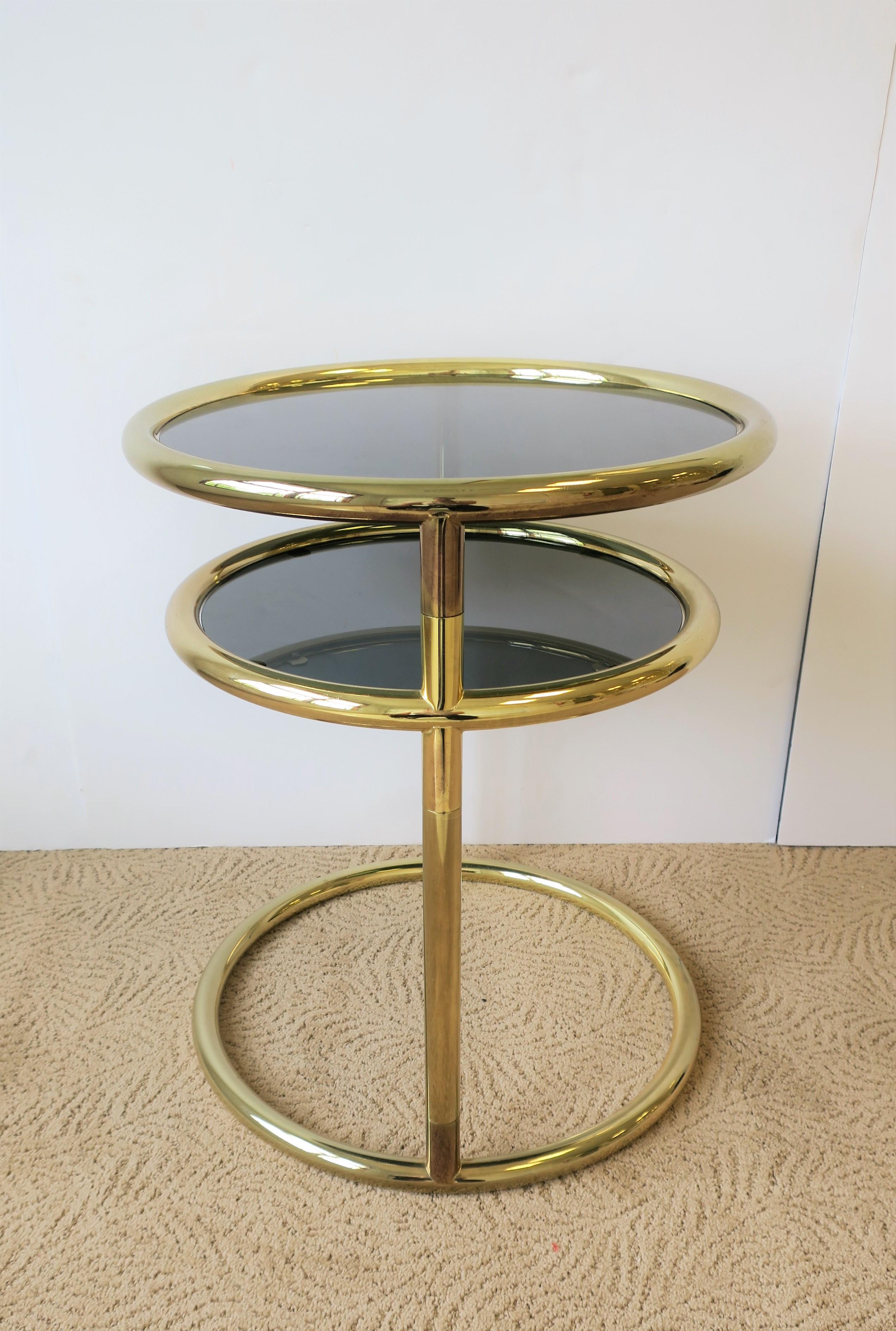 Modern Swivel Round Brass and Glass Side Table After Milo Baughman, ca. 1970s 5