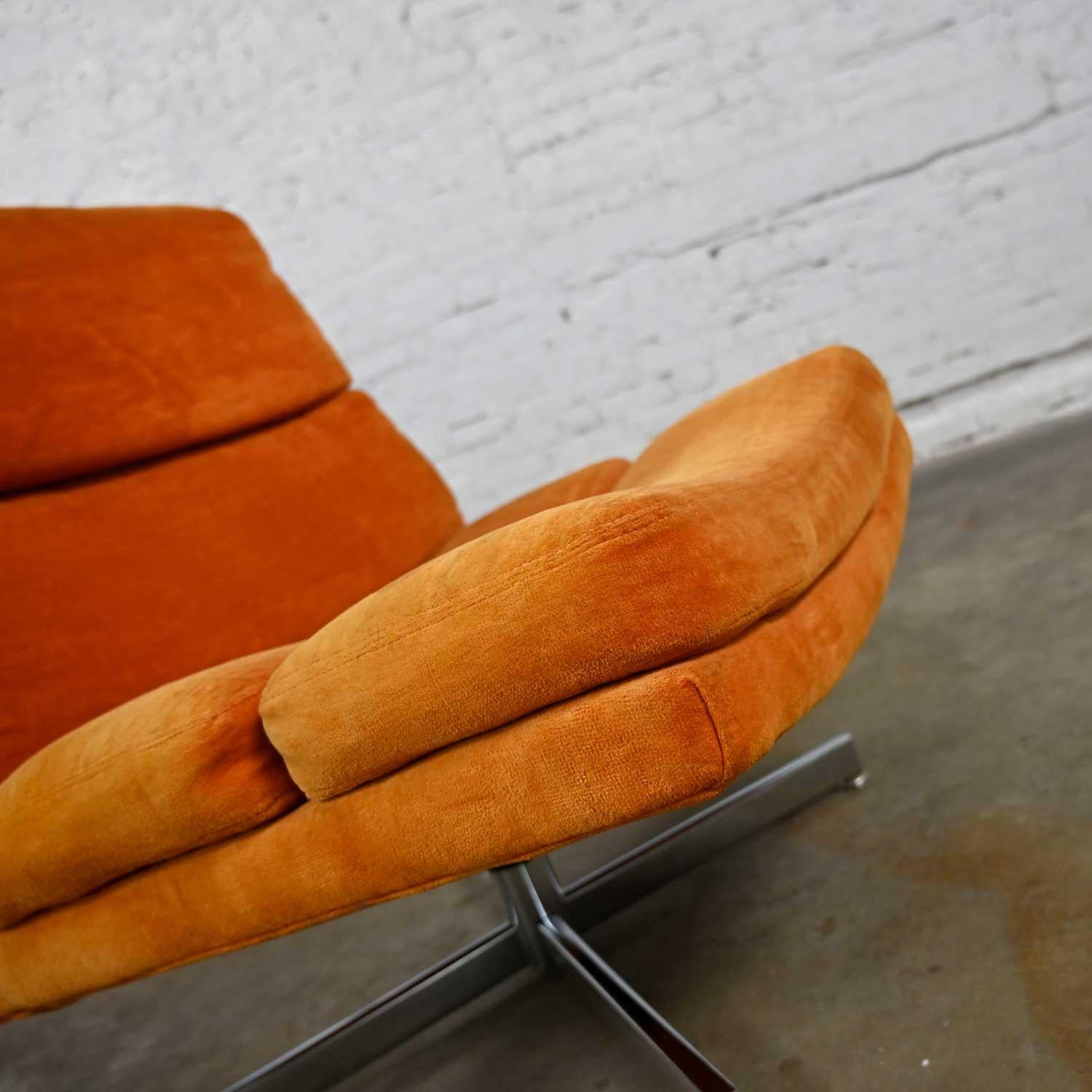 Modern Swivel Slipper Chair Orange Brushed Chenille & 4 Prong Chrome Base For Sale 5