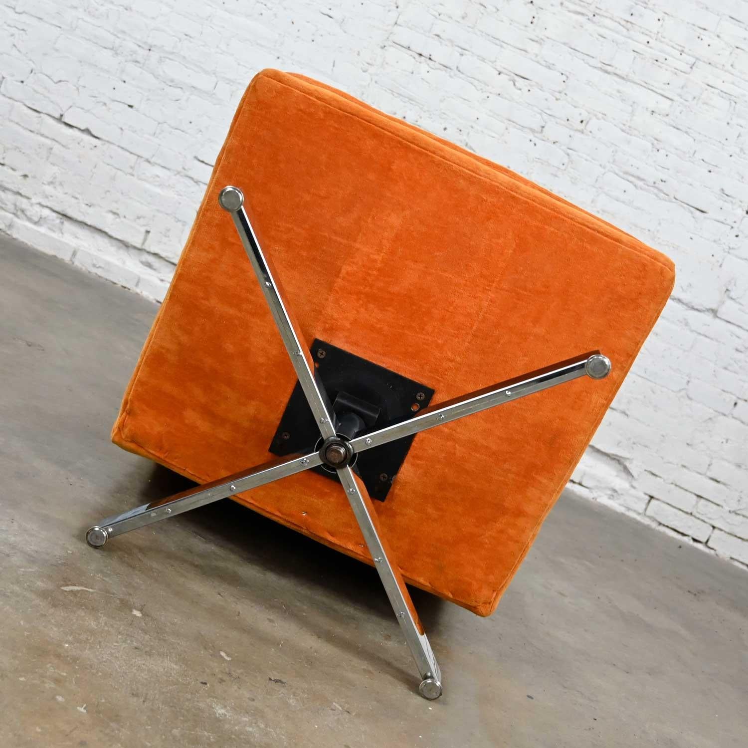 Modern Swivel Slipper Chair Orange Brushed Chenille & 4 Prong Chrome Base For Sale 7