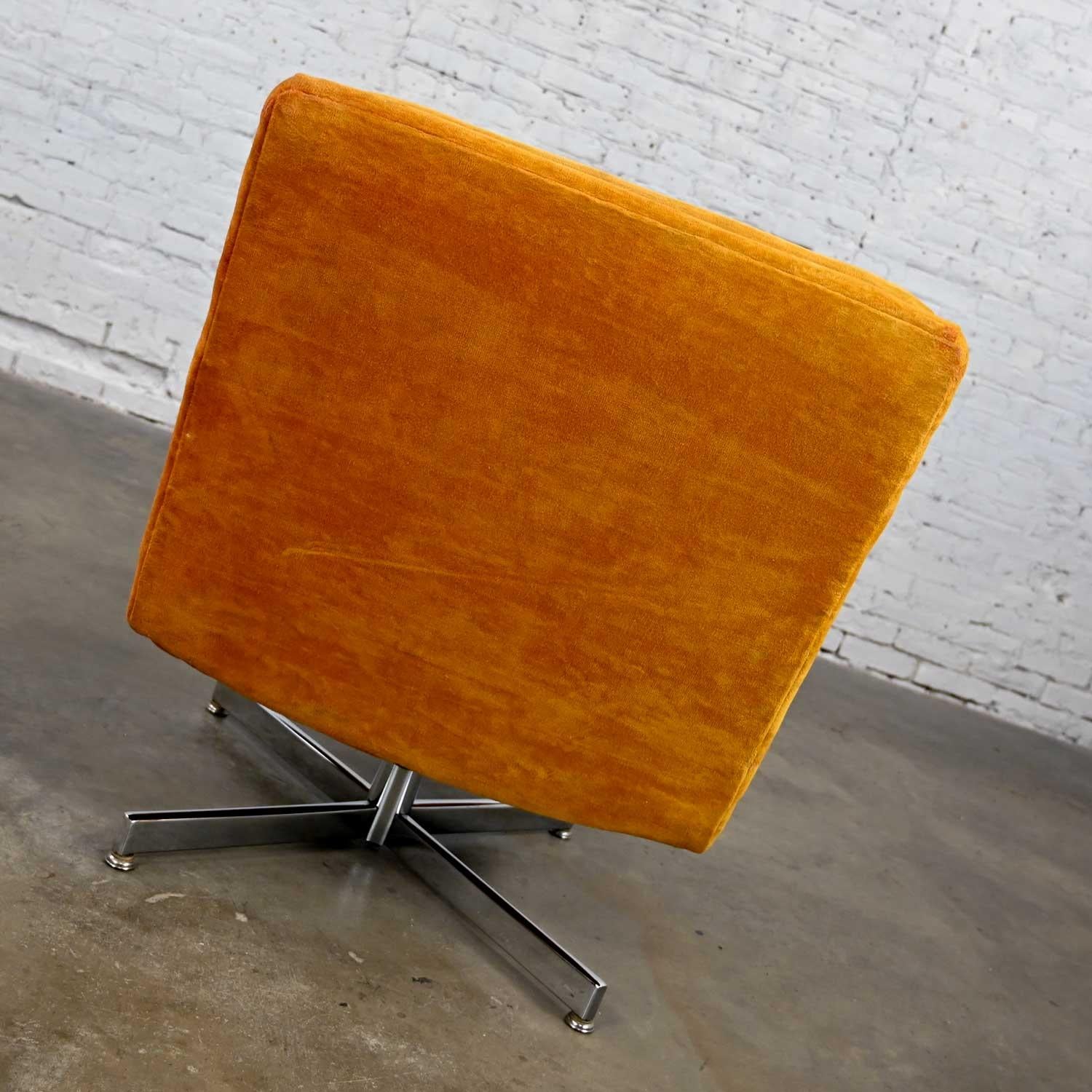 Modern Swivel Slipper Chair Orange Brushed Chenille & 4 Prong Chrome Base For Sale 2
