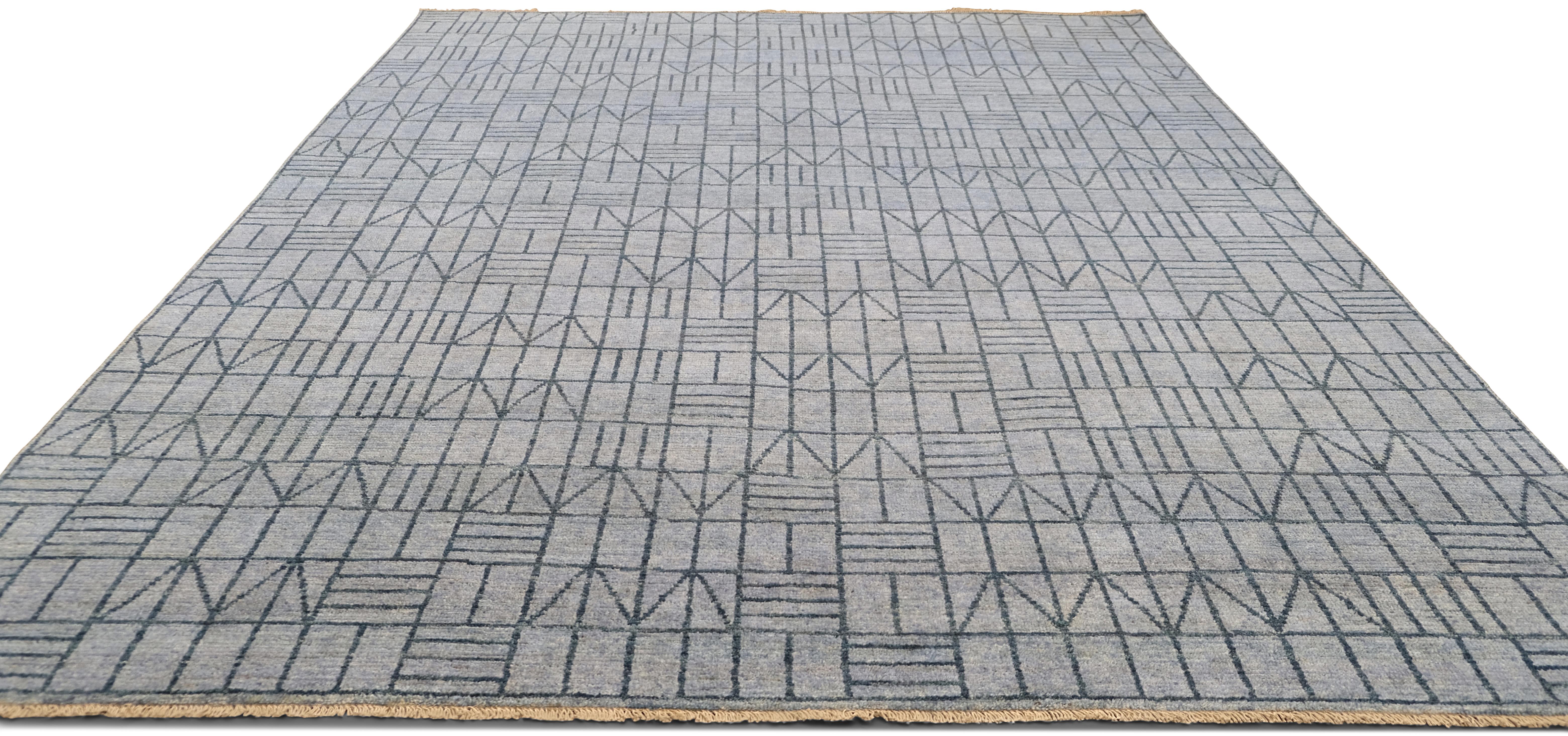 Annodato a mano Tappeto moderno in lana foderato simmetrico 8'8''x11'10'' in vendita
