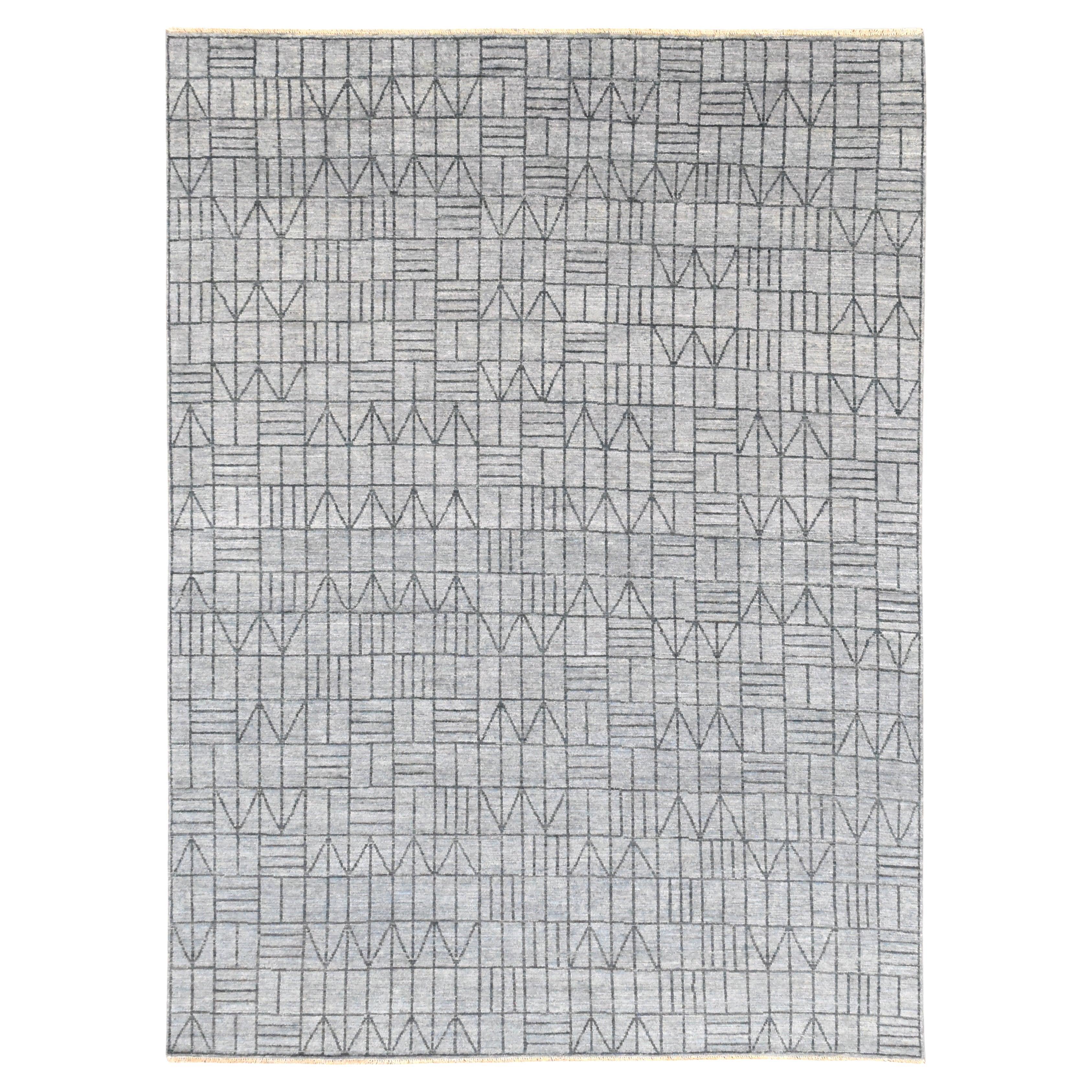 Modern Symmetrical Lined Wool Rug 8'8''x11'10''
