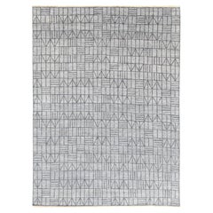 Modern Symmetrical Lined Wool Rug 8'8''x11'10''