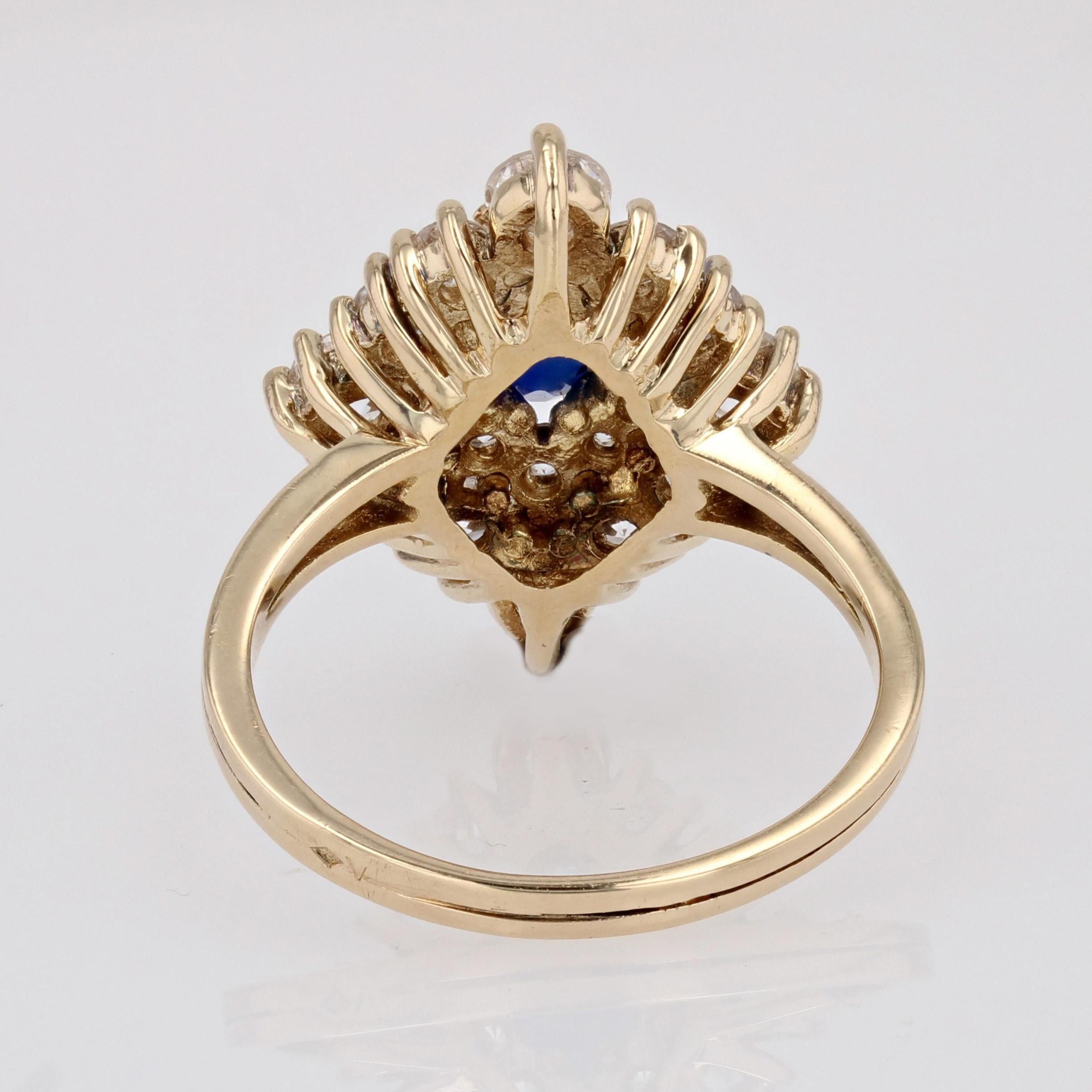 Modern Synthetic Blue and White Gems 18 K Yellow Gold Diamond Shape Ring For Sale 10