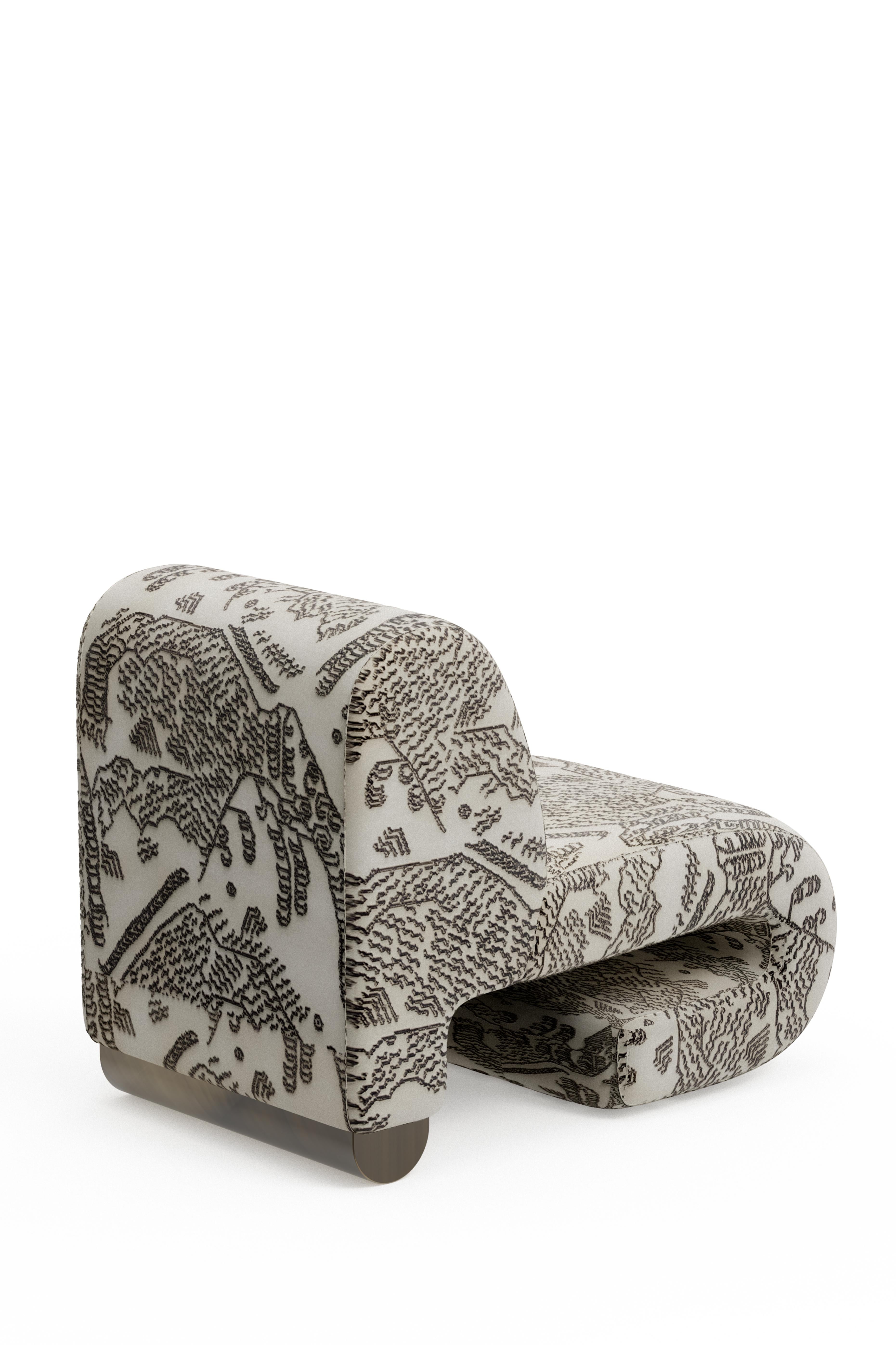 Portuguese Modern T50 Lounge Chair, Dedar Jacquard, Brass, Handmade Portugal By Greenapple For Sale
