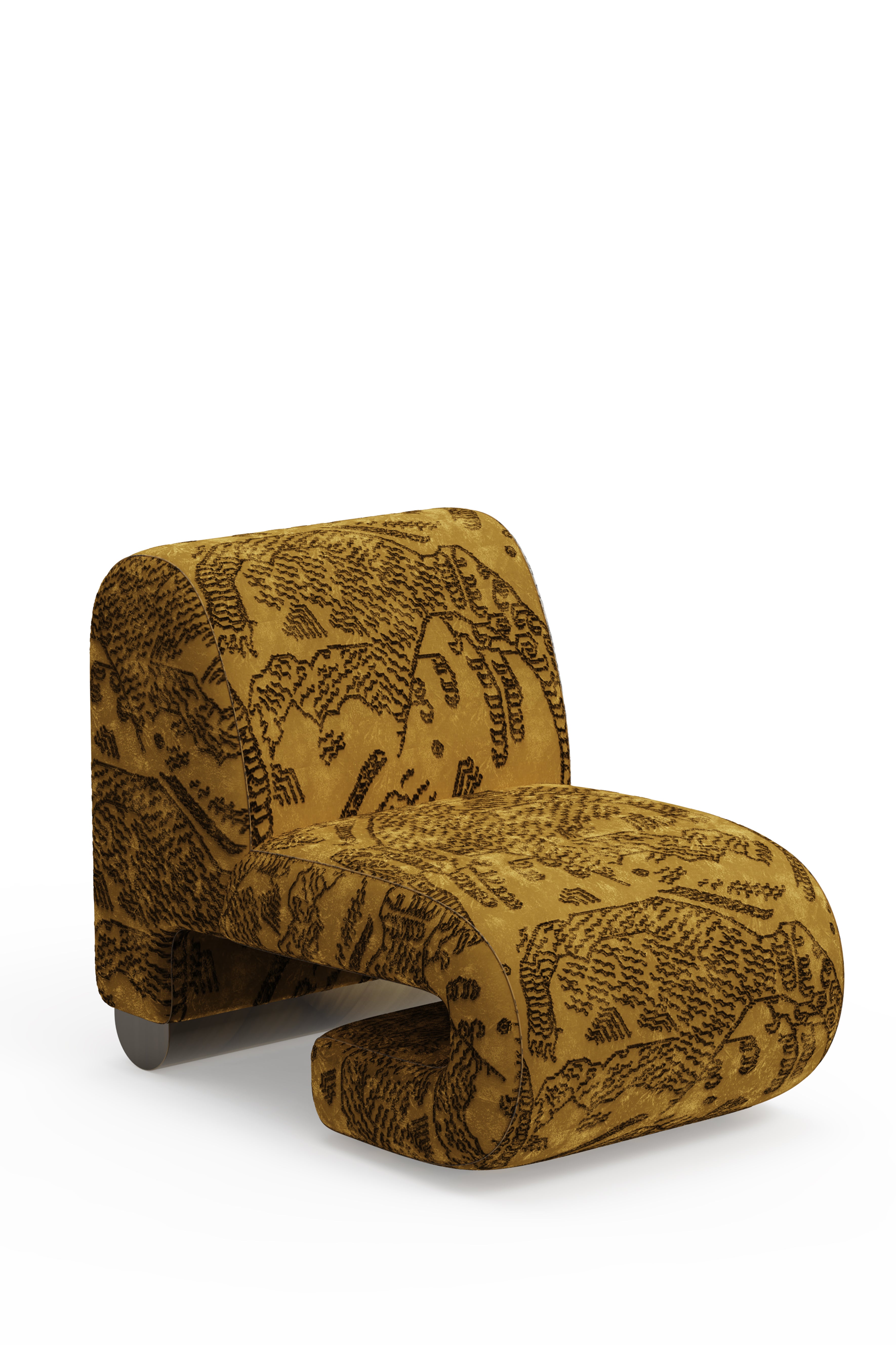 Portuguese Modern T50 Lounge Chair, Dedar Jacquard, Brass, Handmade Portugal By Greenapple For Sale