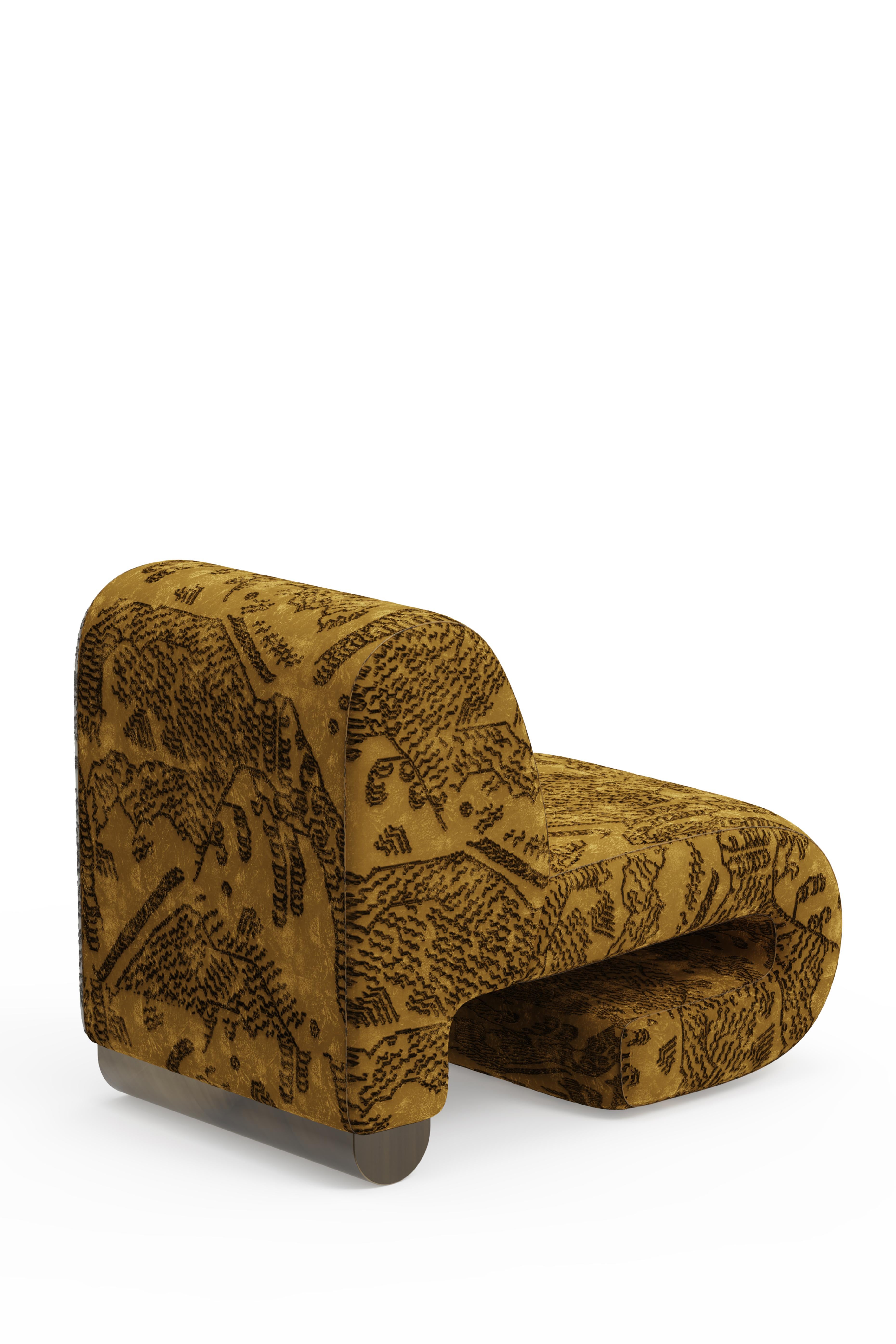 Hand-Crafted Modern T50 Lounge Chair, Dedar Jacquard, Brass, Handmade Portugal By Greenapple For Sale