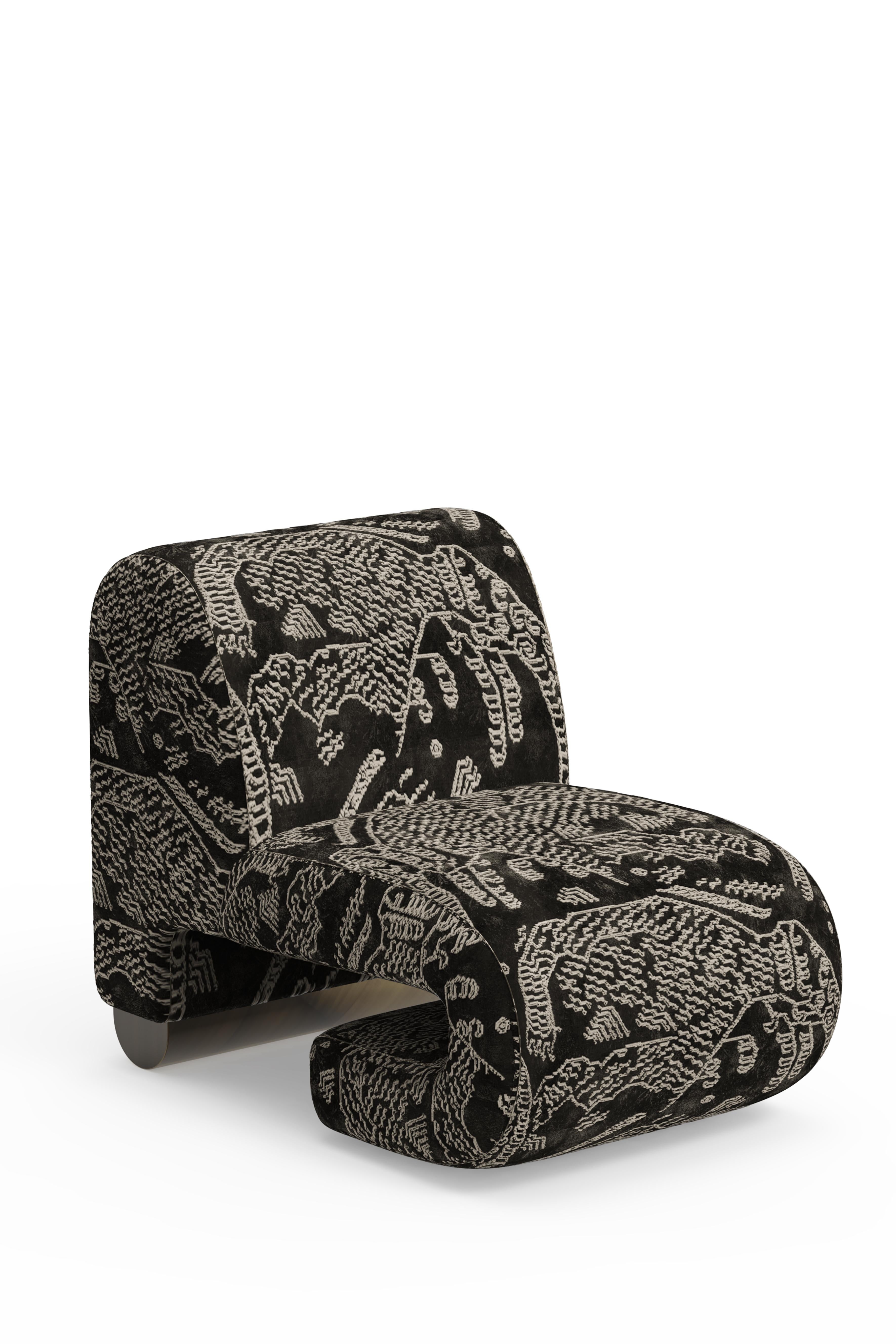 Hand-Crafted Modern T50 Lounge Chair, Dedar Jacquard, Brass, Handmade Portugal By Greenapple For Sale