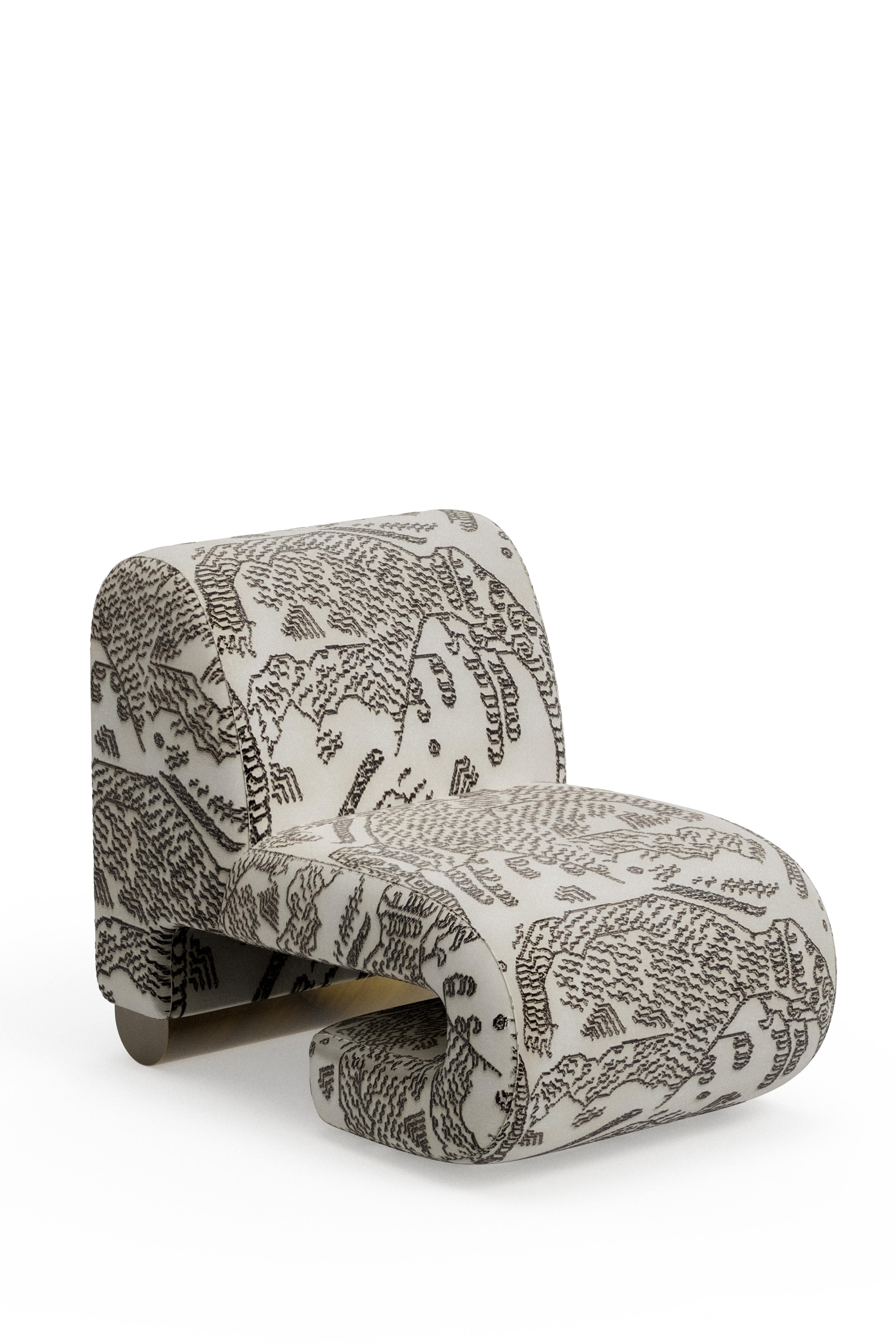 Hand-Crafted Modern T50 Lounge Chair, Dedar Jacquard, Brass, Handmade Portugal By Greenapple For Sale