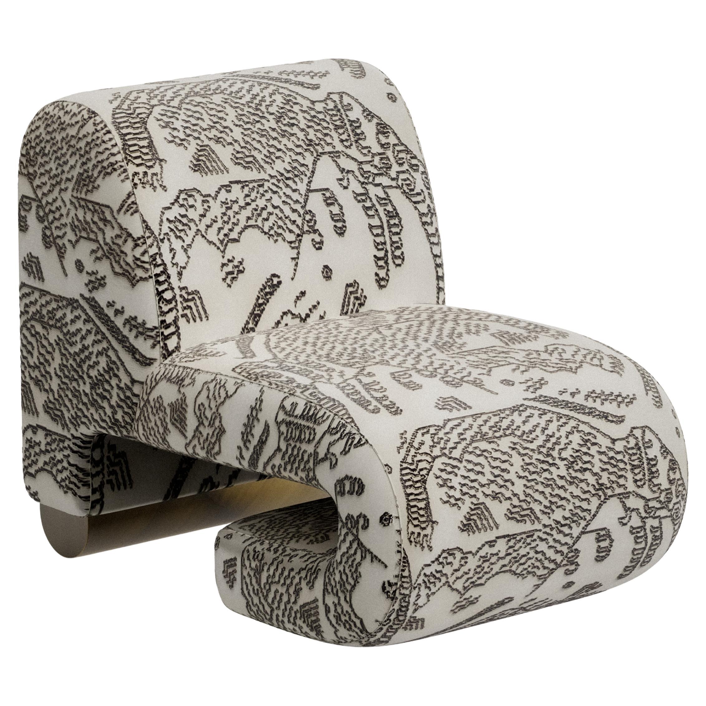 Silla de salón moderna T50, jacquard Dedar, latón, hecha a mano Portugal By Greenapple