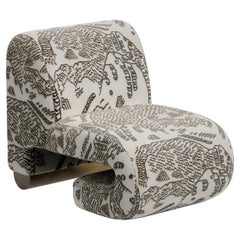 Modern T50 Lounge Chair, Dedar Jacquard, Brass, Handmade Portugal By Greenapple