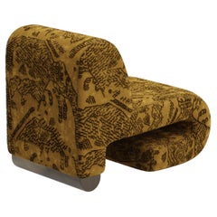 Modern T50 Lounge Chair, Dedar Jacquard, Brass, Handmade Portugal By Greenapple