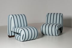 Modern T50 Outdoors Lounge Chair, Dedar Jacquard, Walnut, Handmade by Greenapple