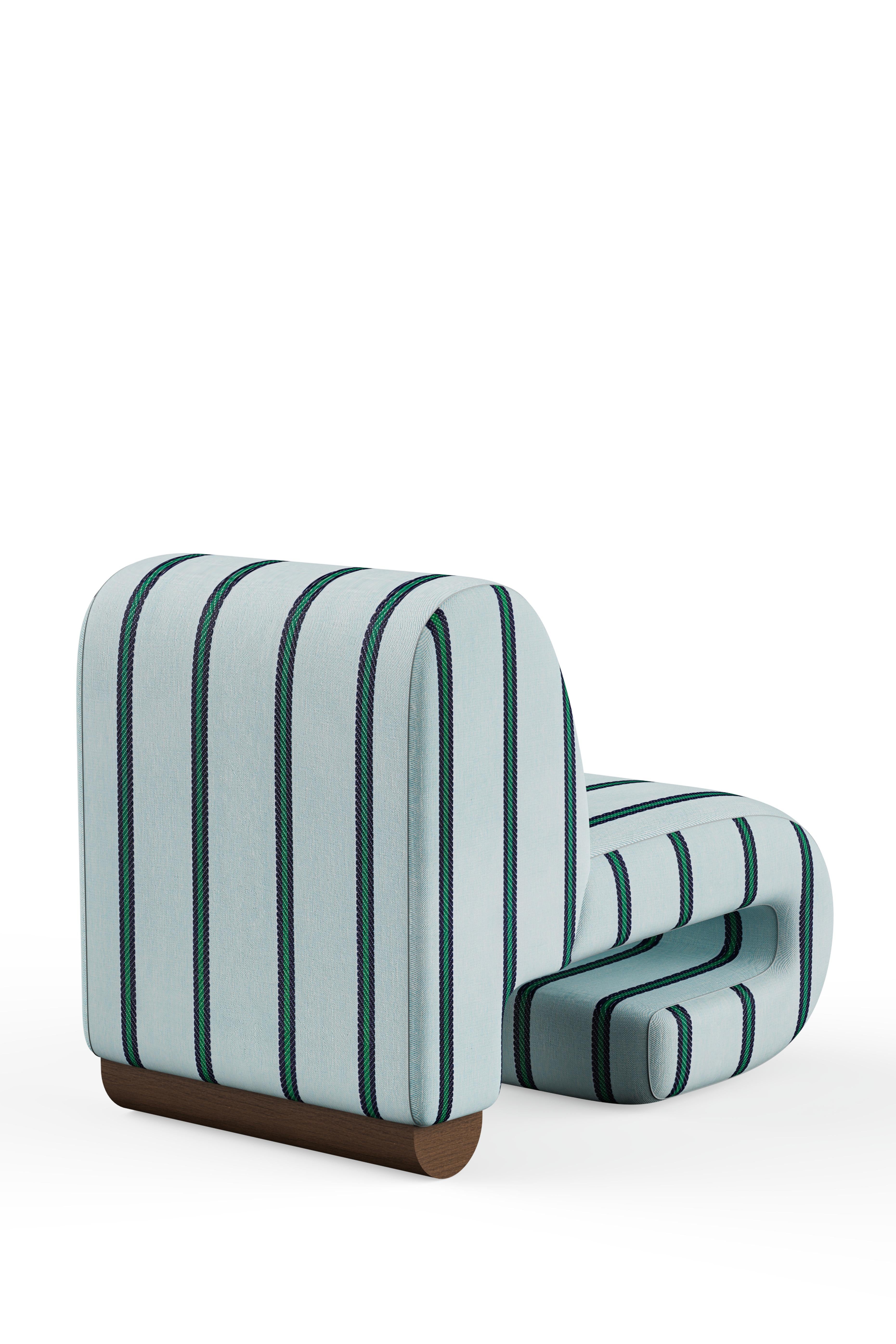 Portuguese Modern T50 Outdoors Lounge Chair, Dedar Jacquard, Walnut, Handmade By Greenapple For Sale
