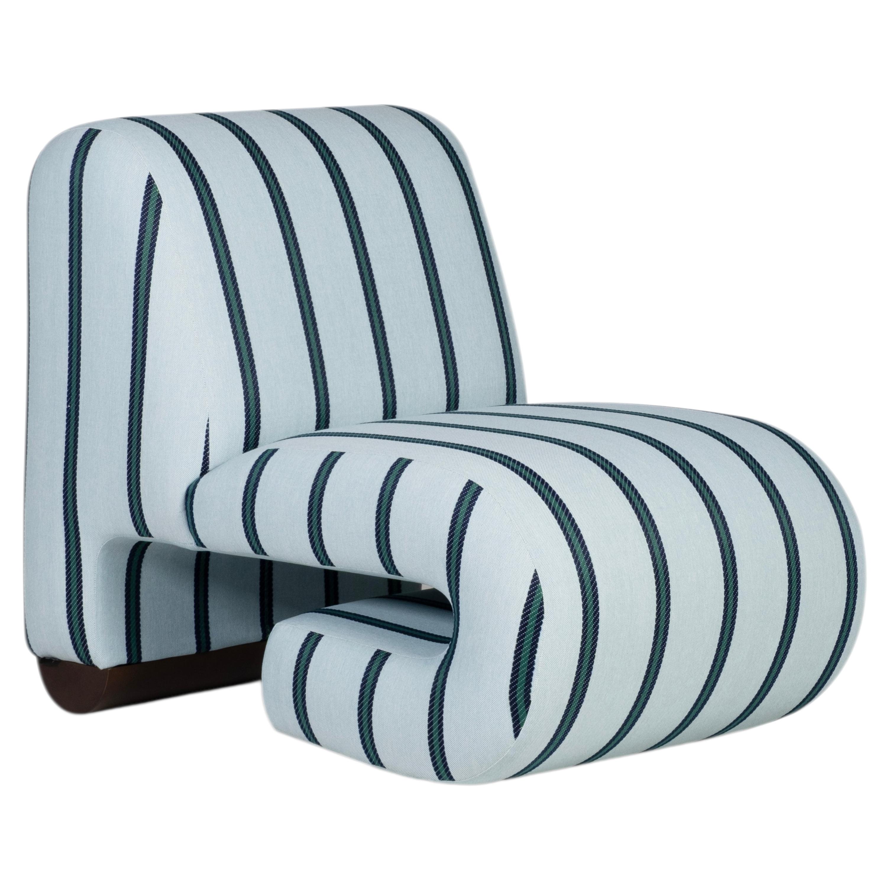 Modern T50 Outdoors Lounge Chair, Dedar Jacquard, Walnut, Handmade by Greenapple