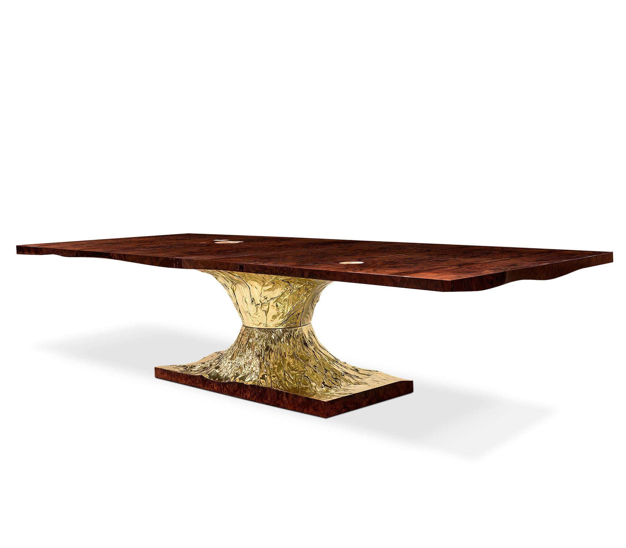 Modern table in brass and walnut 