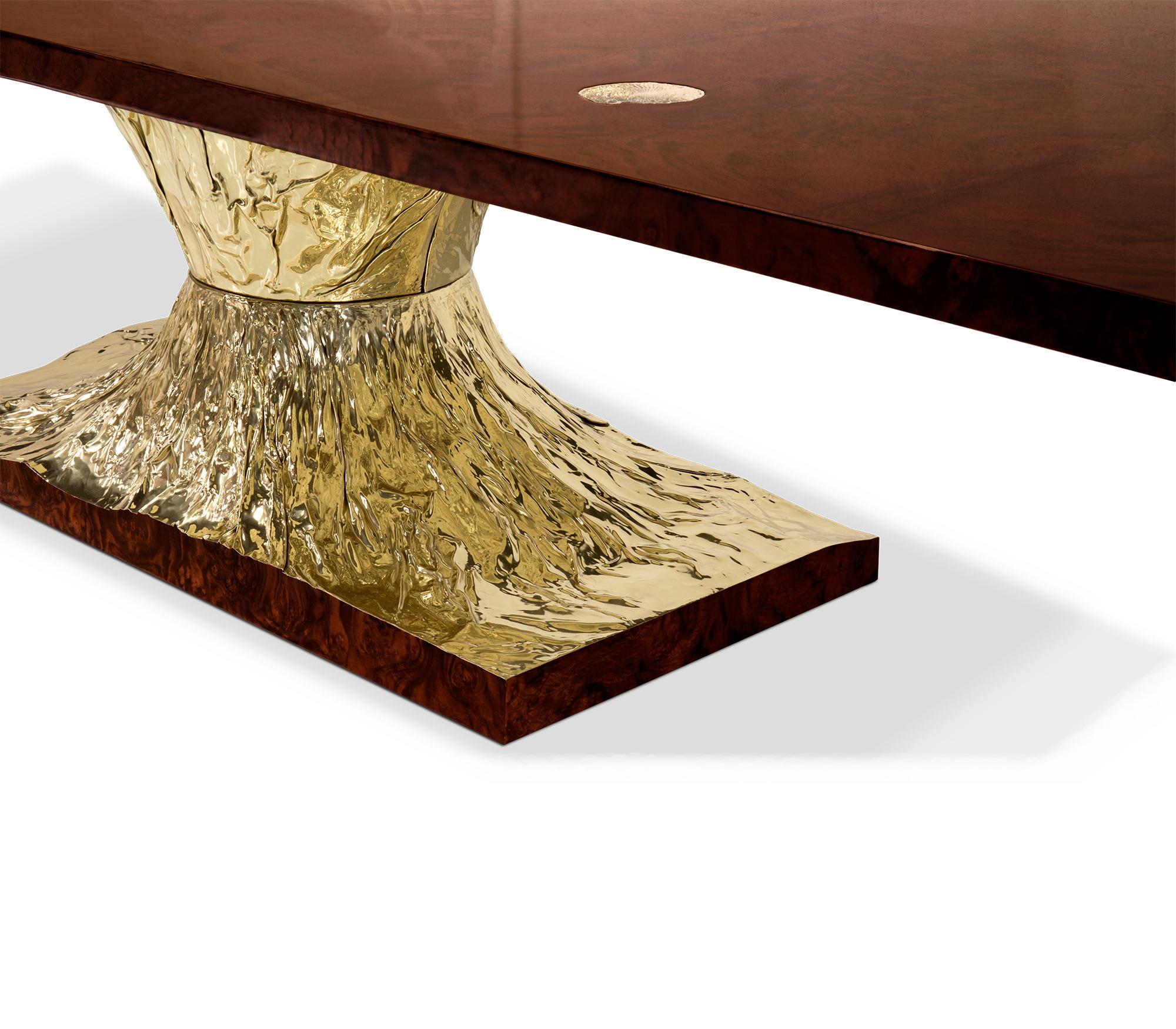 European Modern Table in Brass and Walnut 