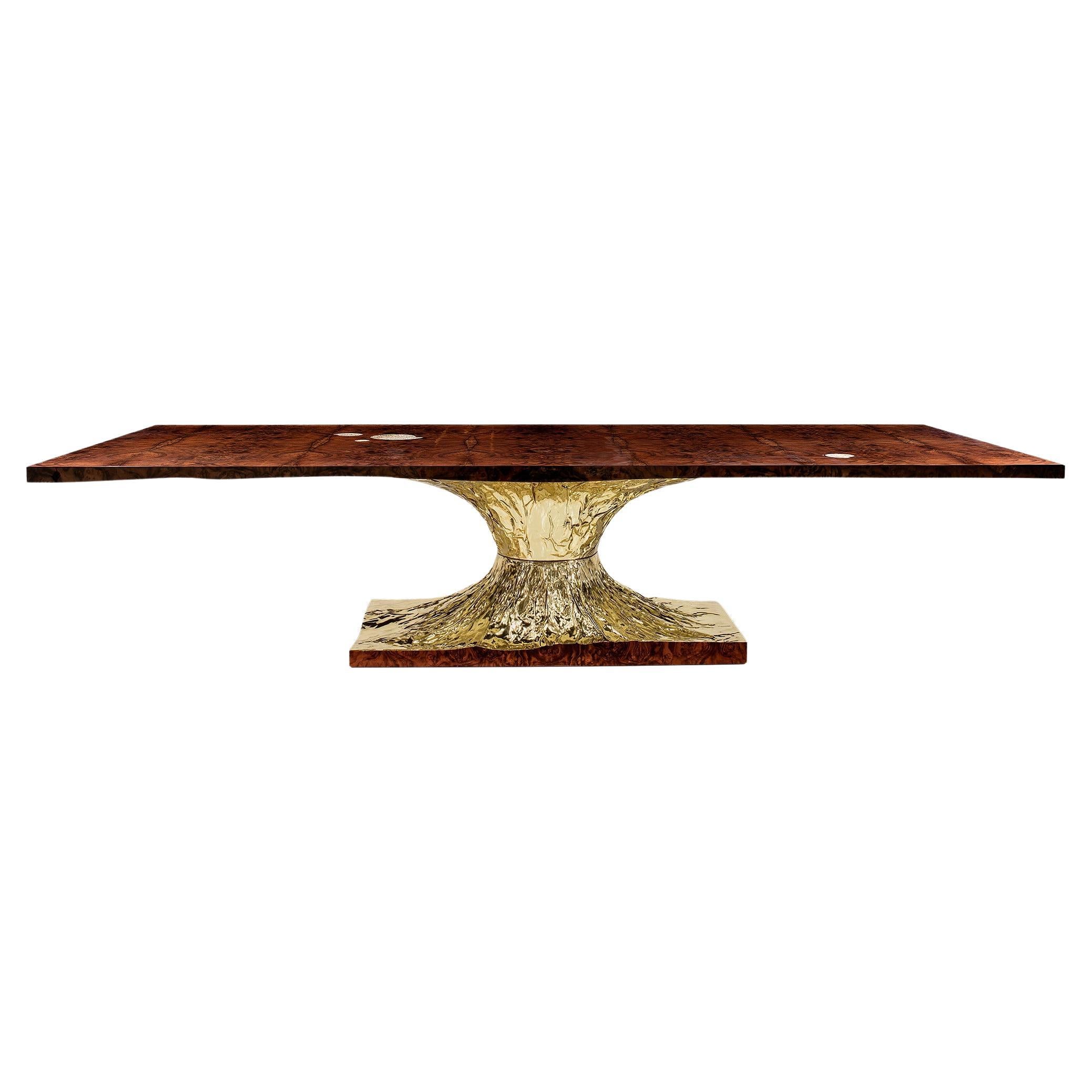 Modern Table in Brass and Walnut "Coquillage" For Sale