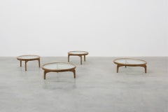 Modern table in ceder wood and glass, Italy late 20th century