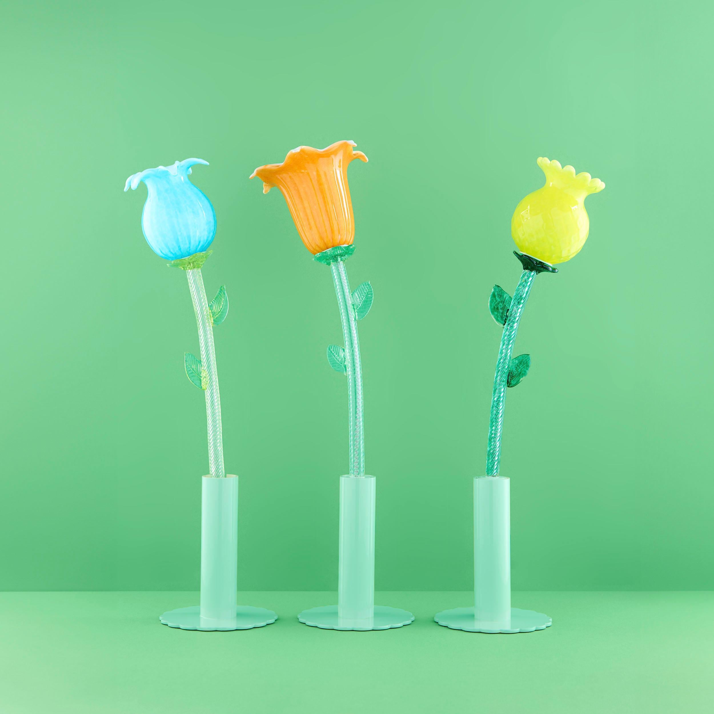 Contemporary Modern Table Lamp Murano Glass Flower Alessandra Baldereschi Handmade For Sale