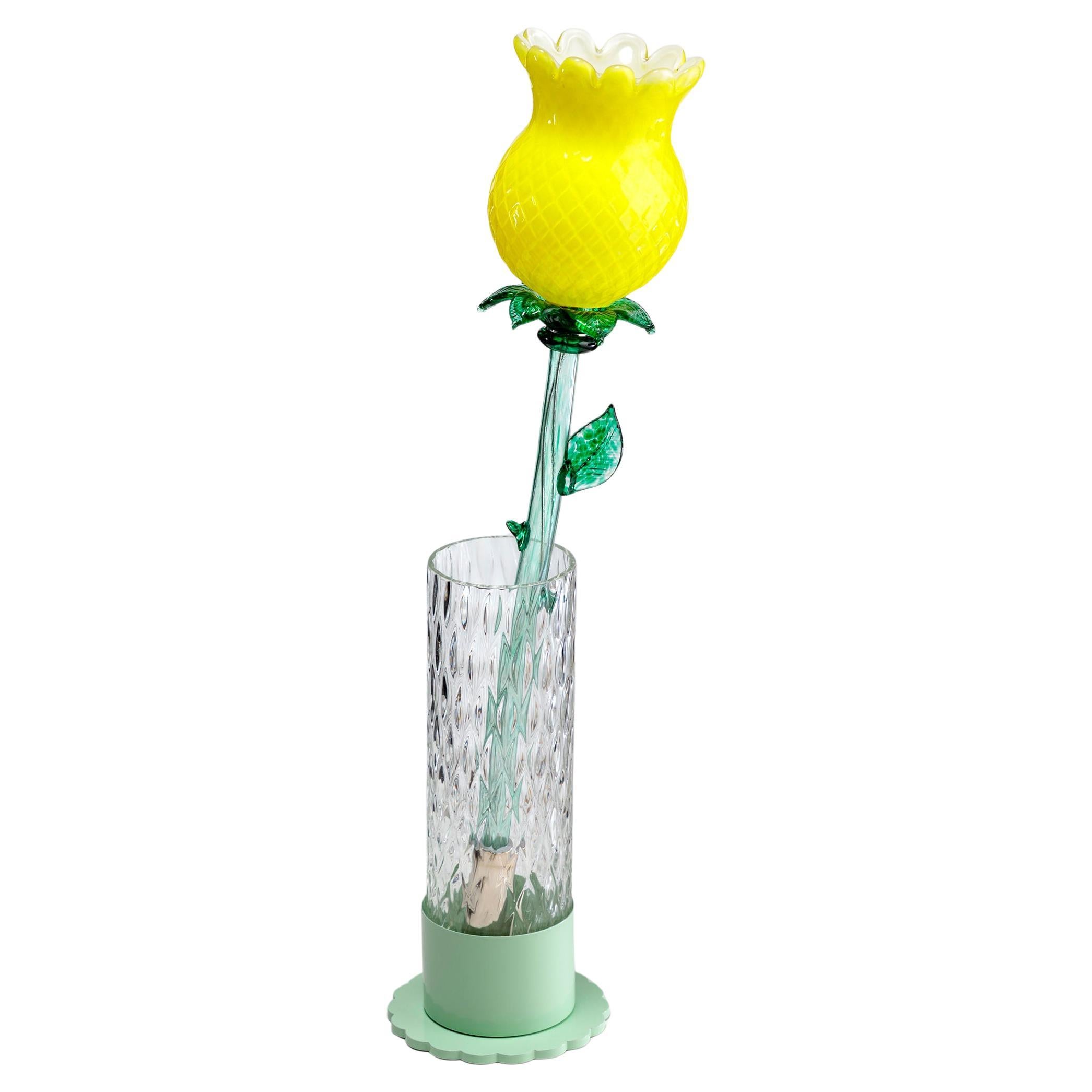 Moderne Tischlampe Murano Glas Blume Alessandra Baldereschi Handmade