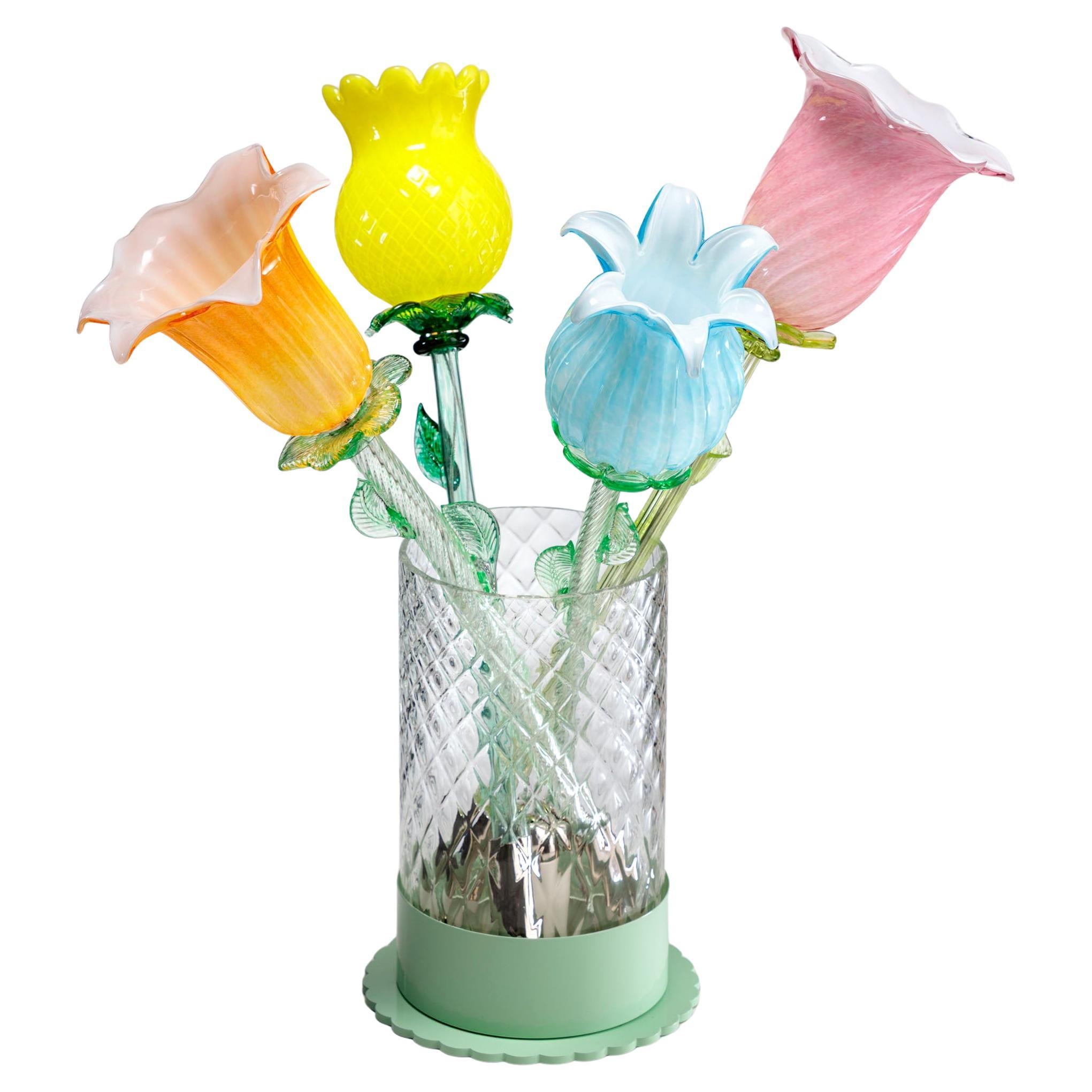 Modern Table Lamp Murano Glass Flower Alessandra Baldereschi Handmade For Sale